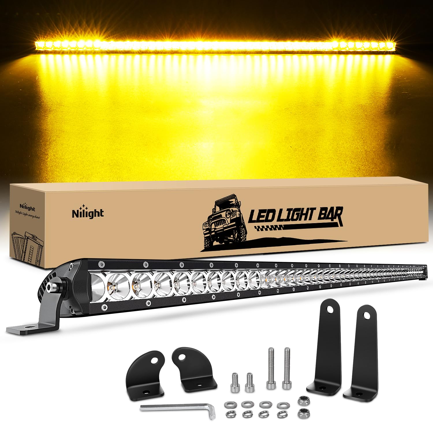 Nilight Led Light Bar Amber 41 Inch 200W Super Slim Spot Flood Combo 19000Lm 3D Driving Fog Off Road Lights For Trucks Pickup Su