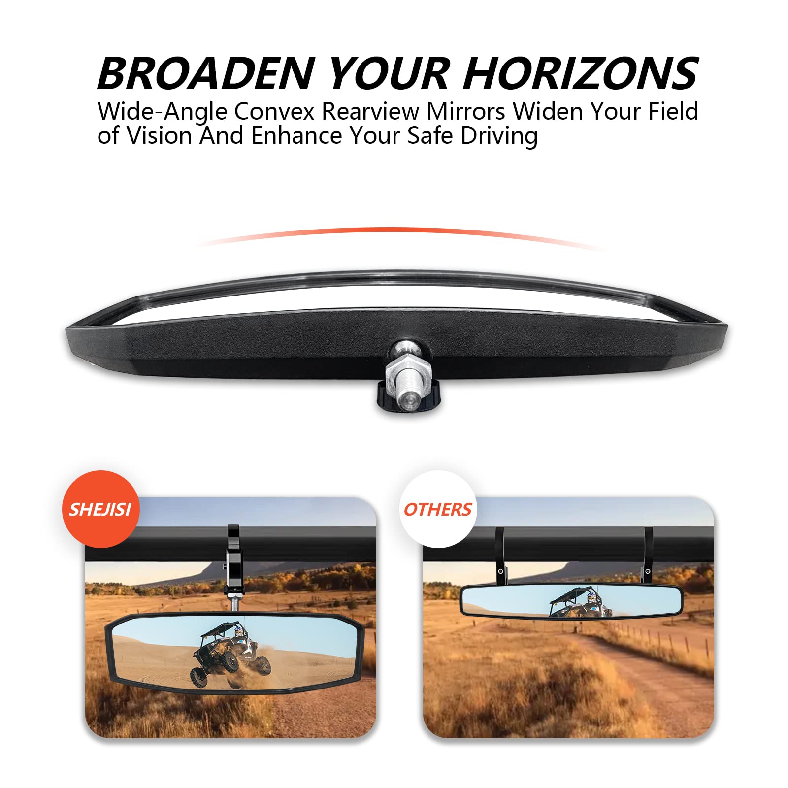 Shejisi Utv Rearview Mirror For 1.5' To 2.0'Inch Roll Cage, New Rzr Mirrors With Simple Adjustment Of Viewing Angle, Compatible With Polaris Rzr, Can Am Commanders, Honda Pioneer Sxs, Kawasaki Mule