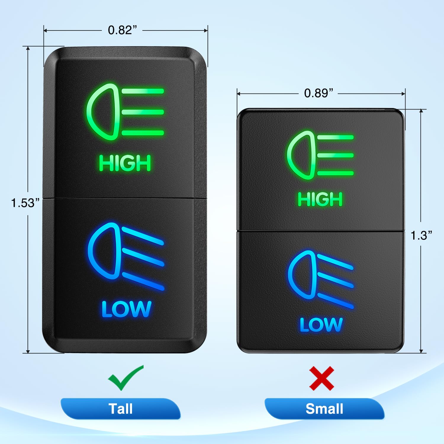 Nilight High Beam & Low Beam Dual Push Button Switch 12V On Off Switches With Connector Wire Kit 1.54'' X 0.83'' Replacement For