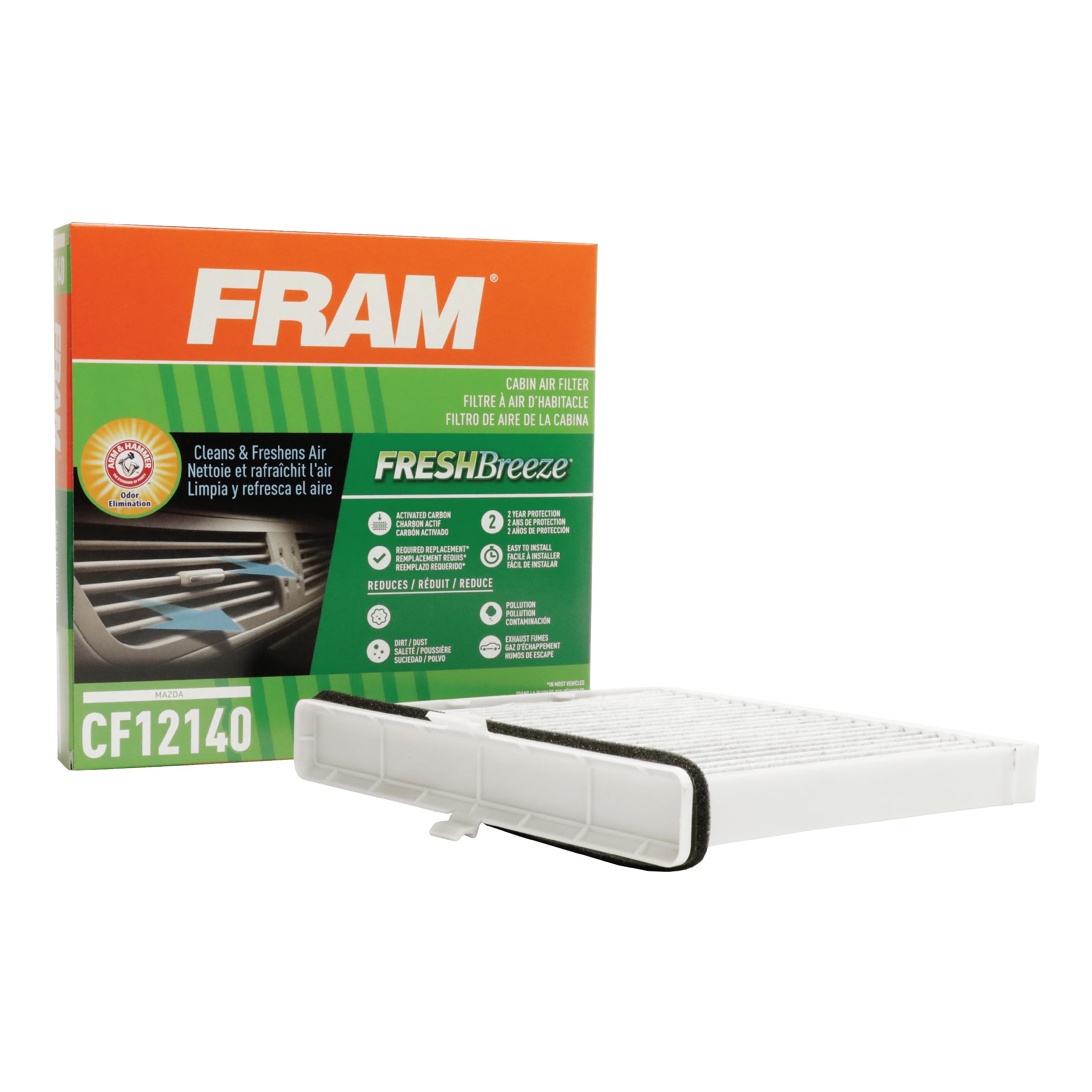 Fram Fresh Breeze Cabin Air Filter Replacement For Car Passenger Compartment W/ Arm And Hammer Baking Soda, Easy Install, Cf1214