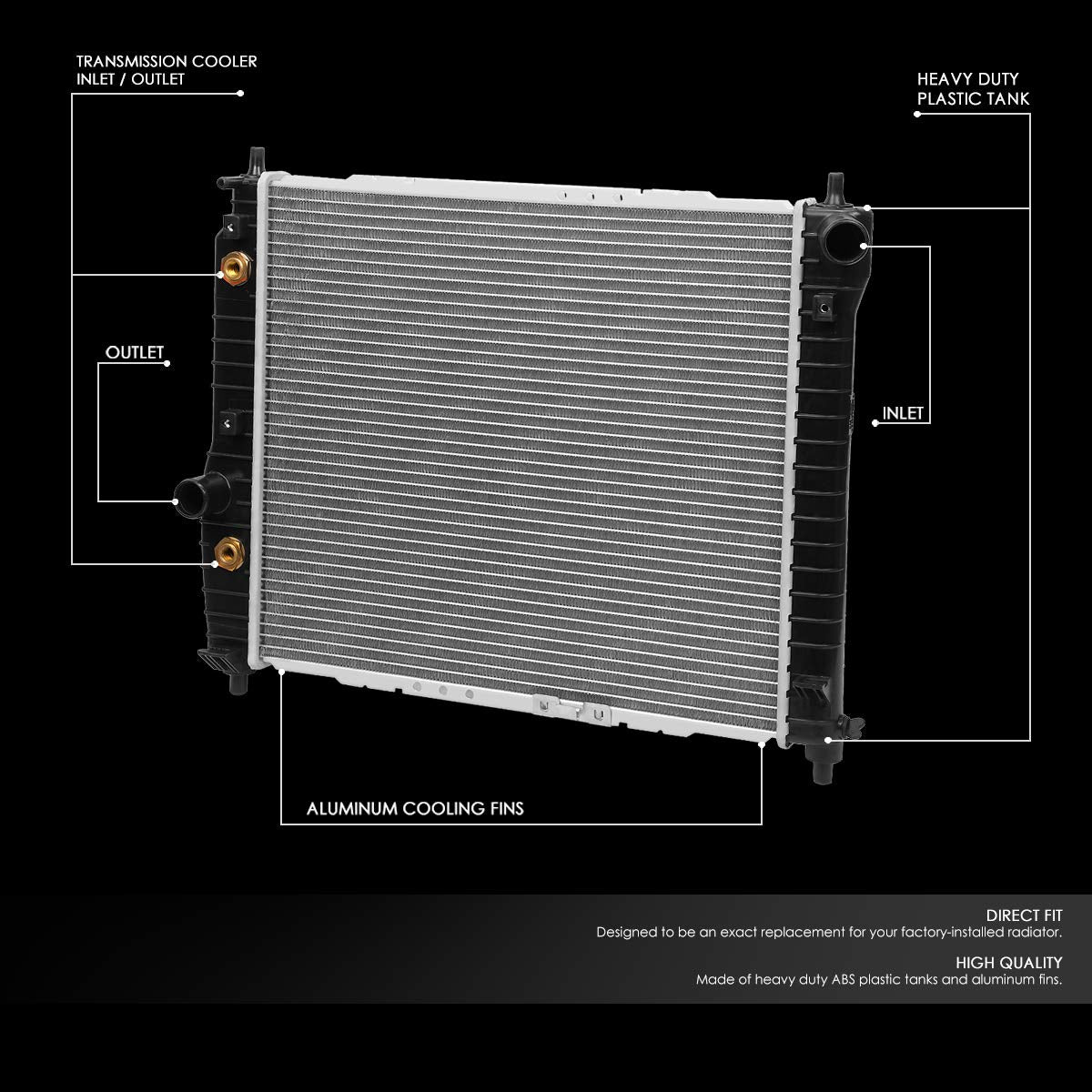 Auto Dynasty Radiator Compatible With 06-11 Chevy Hhr At Mt, Dpi 2850 Factory Style 1-Row Cooling Radiator, Aluminum Core