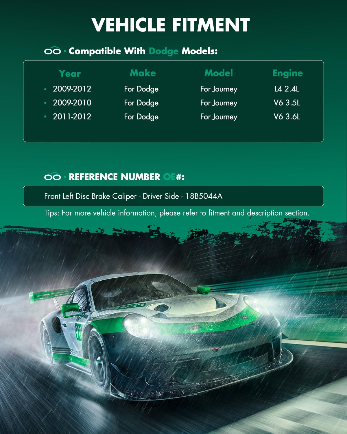 Scitoo 18B5044A Front Left Disc Brake Caliper Assembly W/Bracket For Dodge For Journey 2009-2012