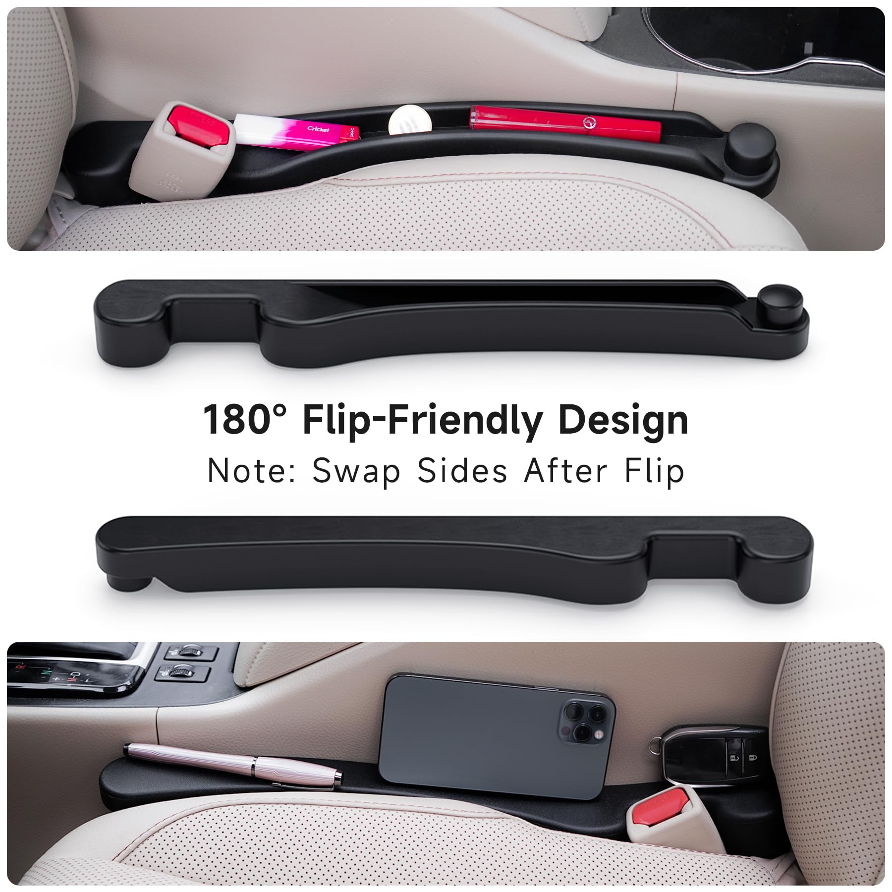 Car Seat Gap Filler Set Of 2, Soft Foam Multifunctional Seat Side Gap Filler With Organizer & Hook Function, 3In1 Gap Stopper Un