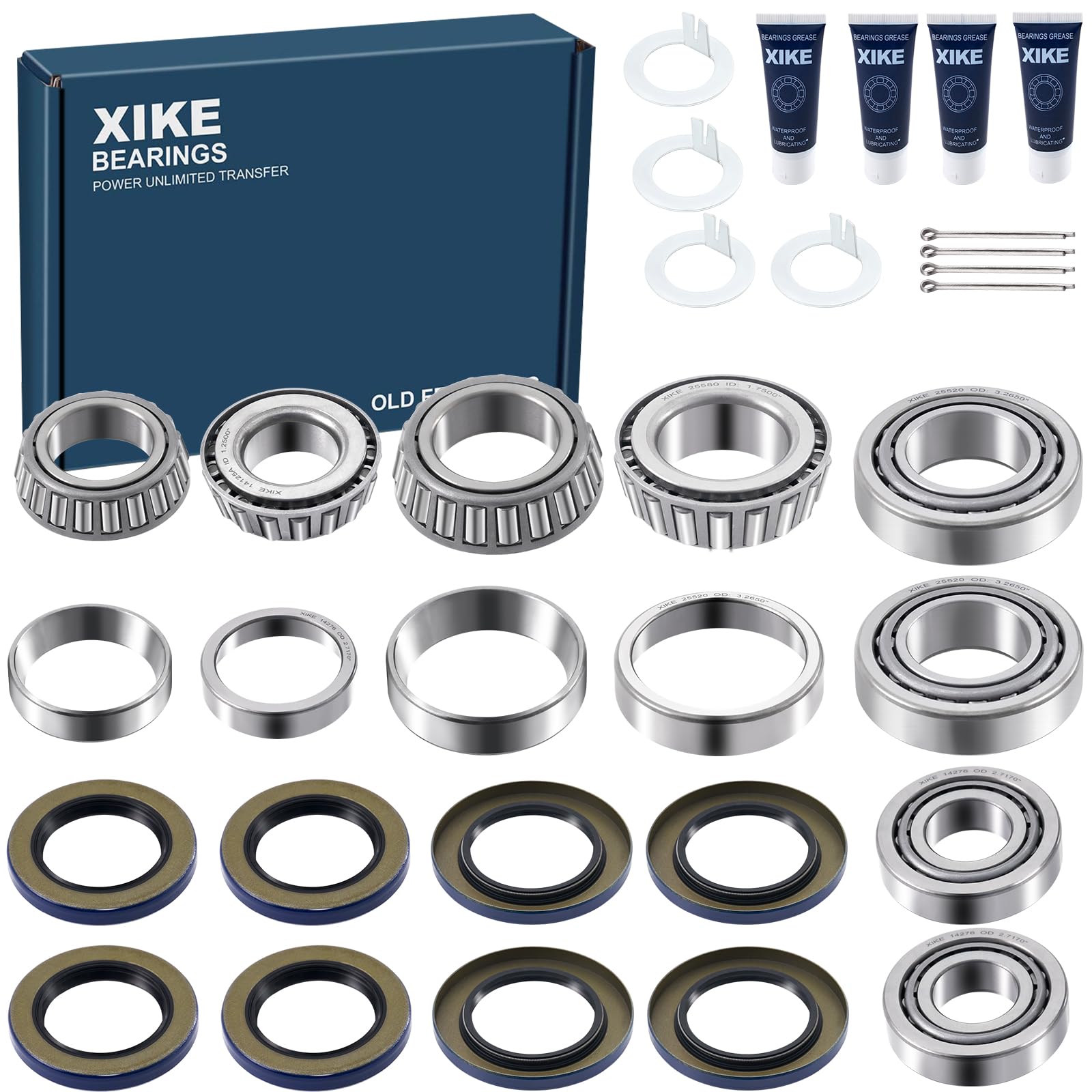 XiKe 4 Set Fits 6,000-7,000 lb Axles Trailer Wheel Hub Kit, 25580/25520 & 14125A/14276 Bearings, 21333TB, 22333TB/10-10, 10-36 S
