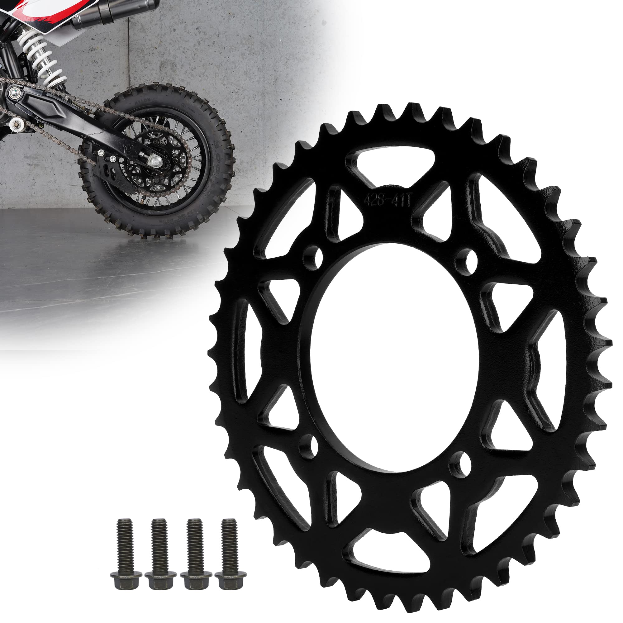 RUTU 428 76mm 41 Tooth Rear Sprocket for Chinese 50cc 70cc 90cc 110cc 125cc 140cc 150cc 160cc 170cc 190cc Pit Dirt Trail Quad Mo