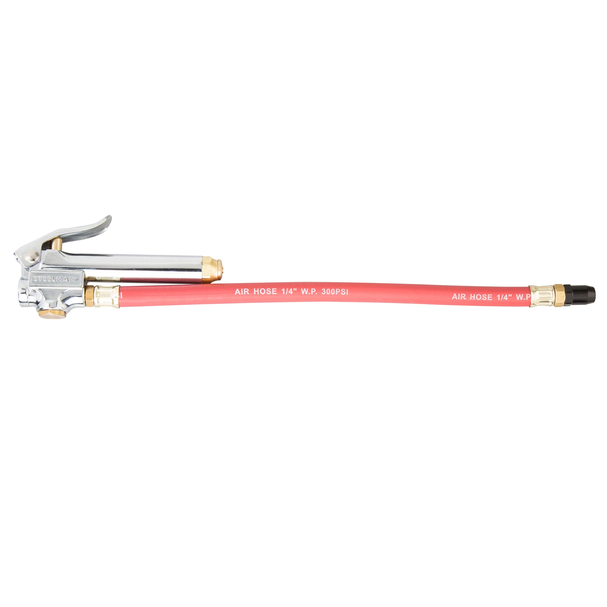 Steelman Straight Air Chuck Tire Inflator with Built-in Gauge and 12-inch Hose, Measures 10-90 PSI, Push-on Chuck, Steel Casing 