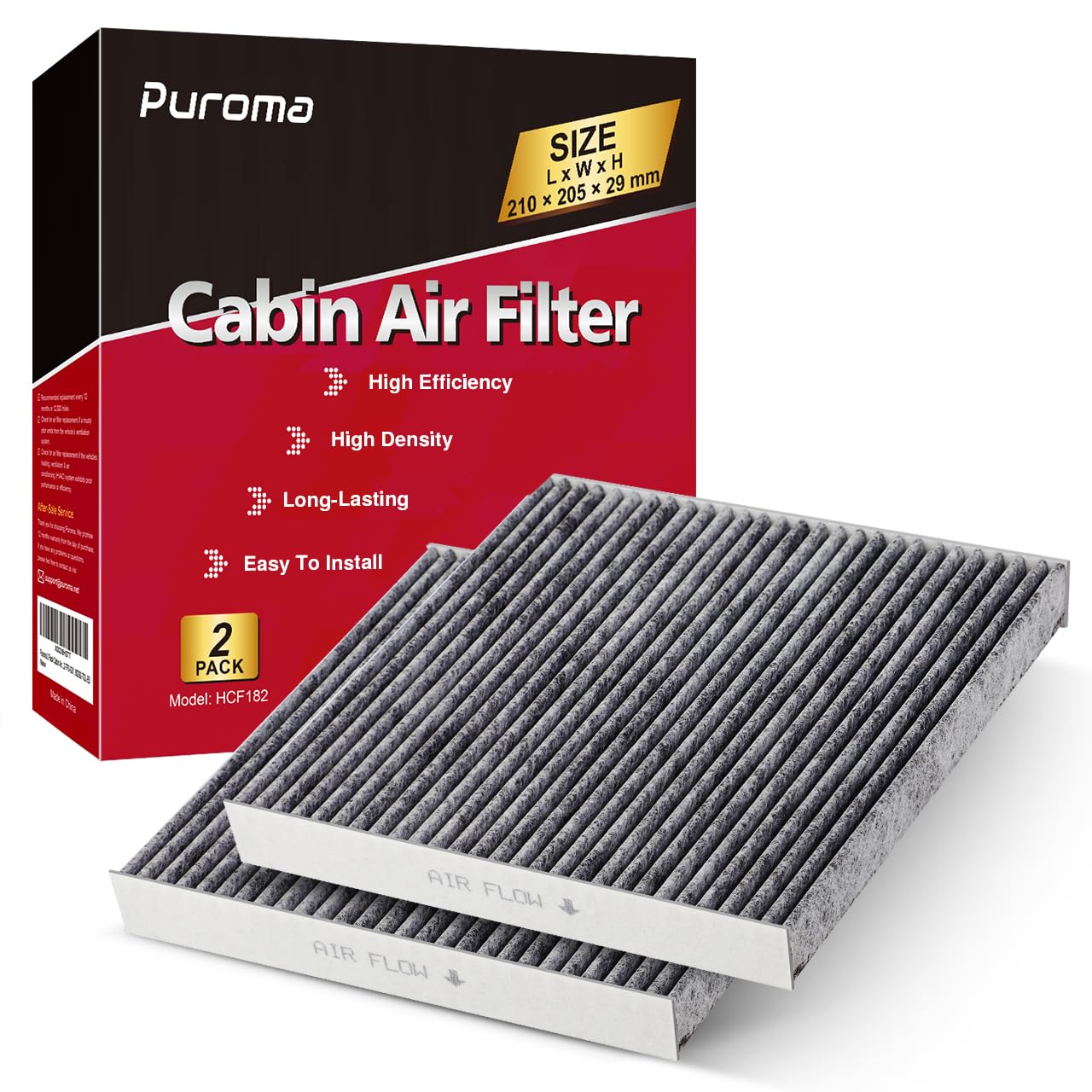 Puroma 2 Pack Cabin Air Filter with Activated Charcoal Layer Replacement for CP182, CF11182, Honda Civic, Clarity, CR-V, CR-Z, H
