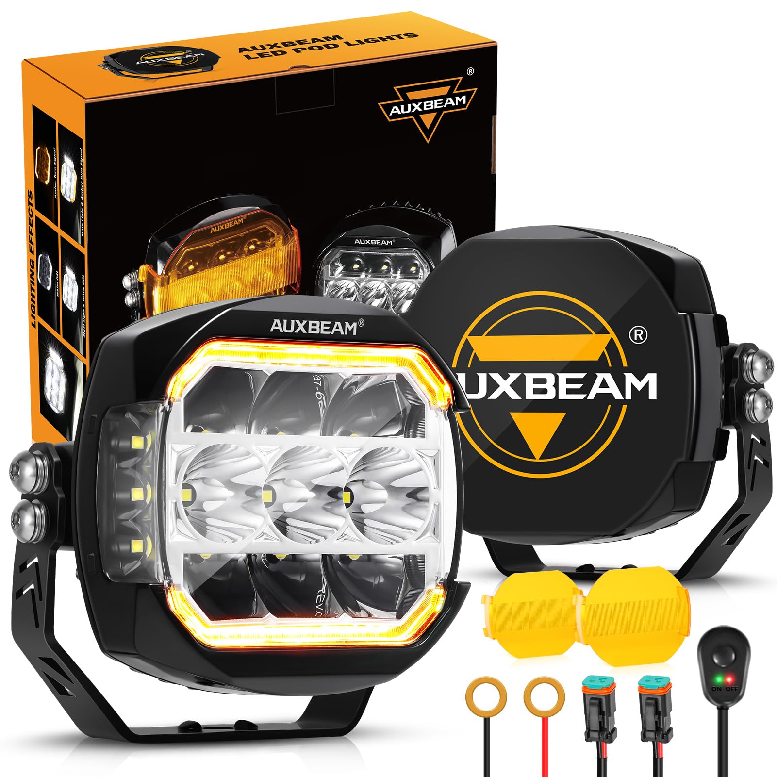Auxbeam Xp-Ultra Series 5 Inch Offroad Pod Lights, 270 Side Shooter, Amber Drl & Turn Signal, 174W 20400Lm Spot Flood Combo, Dri