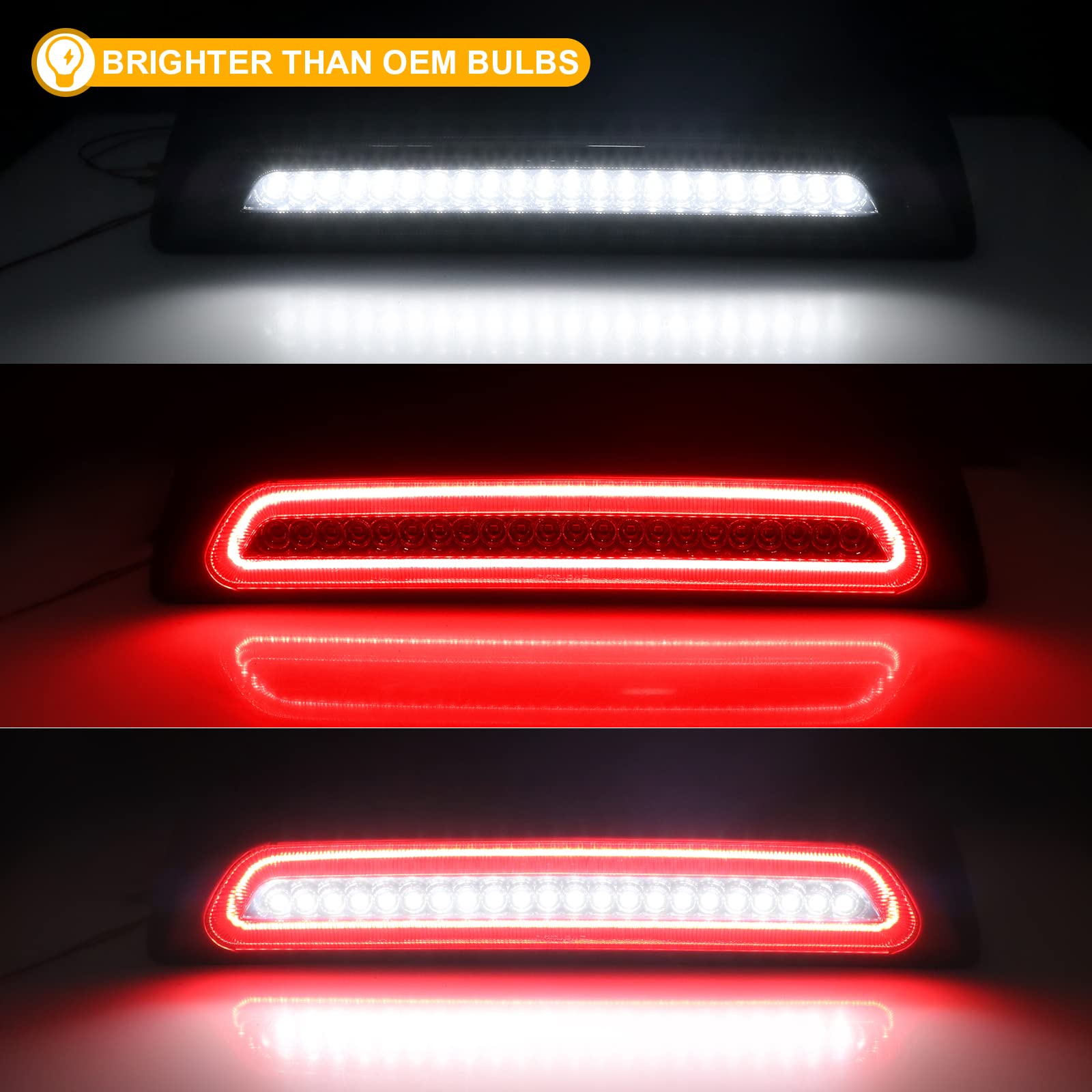 R&F Auto F1 Style Strobe Led Smoked Lens Third Brake Light Replacement For Tundra 2007-2021 Roof Cargo Light Pickup Trucks Chmsl Center High Mount Stop Lamp, Replace Oem# 81570-0C050, 81570-0C051