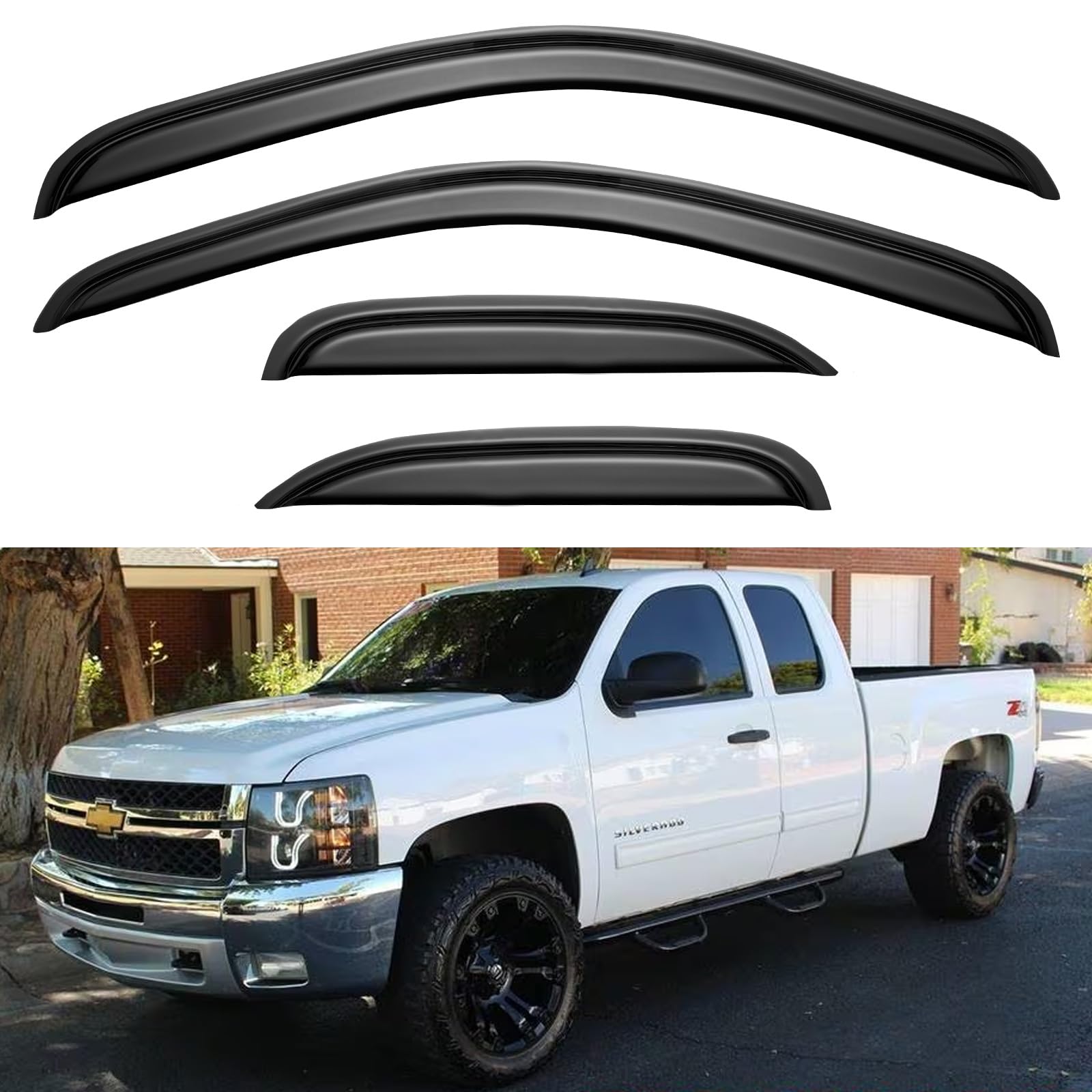 Window Visors Rain Guards For 2007-2013 Chevy Silverado/Gmc Sierra 1500, Window Vent Wind Deflectors Visors Shades For 07-14 Sil