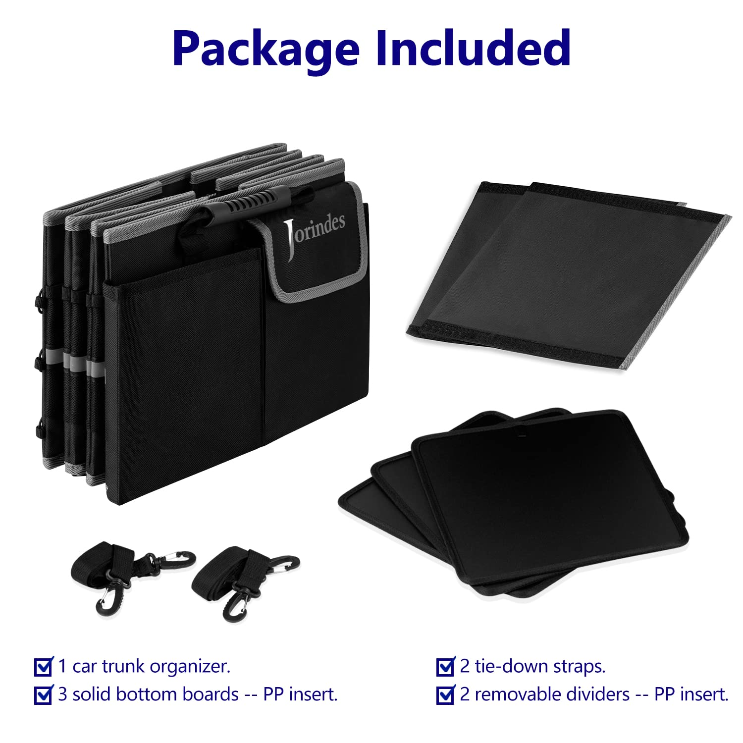 Jorindes Trunk Organizer With Reflective Stripe For Car,Cargo Organizer For Suv With Non Slip Bottom Strips,3 Large Compartments