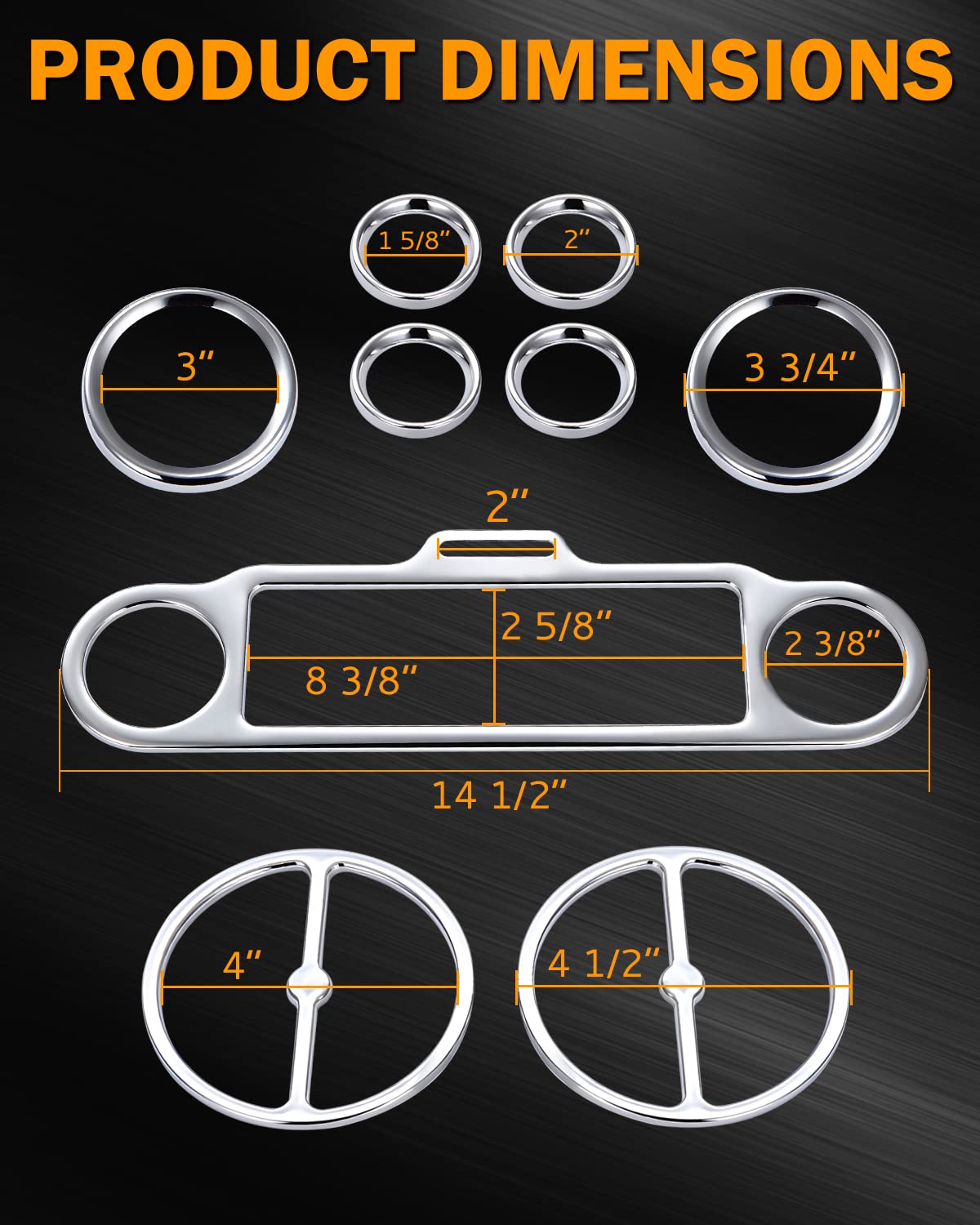 Pbymt 9 Pcs Stereo Accent Speedometer Speaker Trim Circle Covers Compatible With Harley Touring Electra Street Glide Trike Models 1996-2013