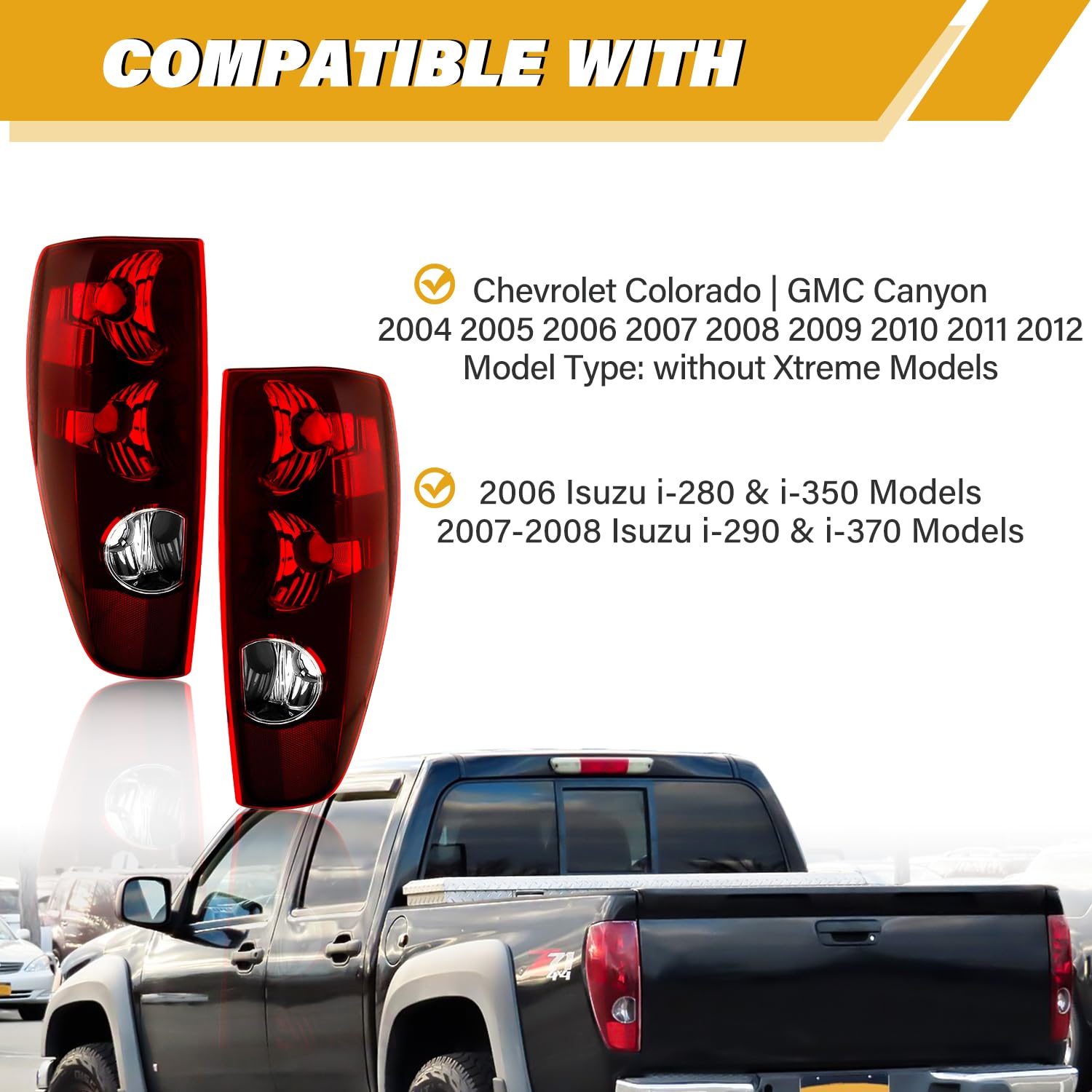 Cleryye Tail Light Assembly In Pair Compatible With Chevrolet Colorado & Gmc Canyon 2004-2012, Oe-Style Halogen Brake Rear Lamp Replacement, W/Lens & Housing Only, Left And Right Side