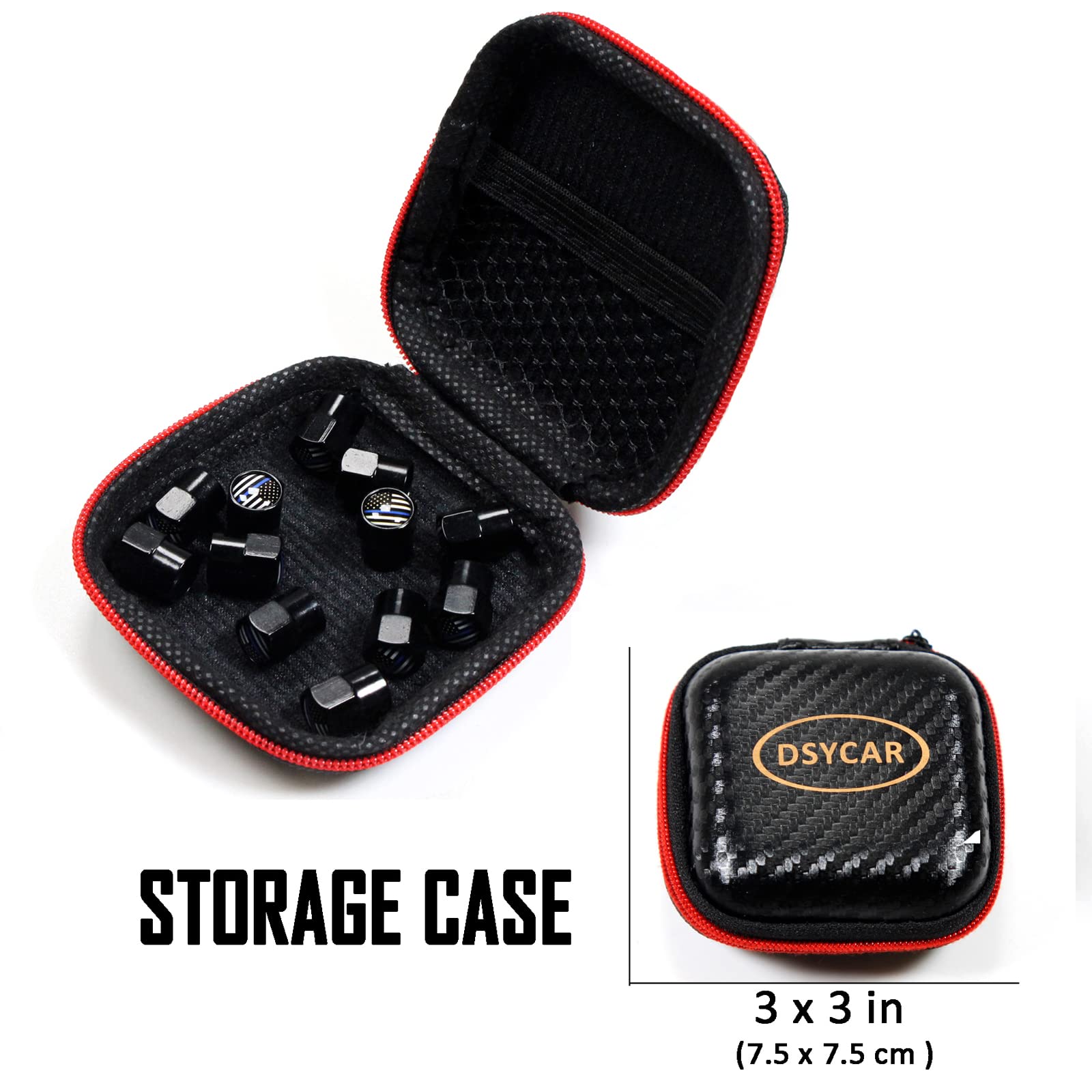 Dsycar 12 Pack Tire Stem Valve Caps Black, Thin Blue Line American Flag Hexagon Shape Design, Premium Metal Aluminum Rubber Seal Tire Valve Stem Caps ,Universal Fit (Mini - Black Blue Usa)