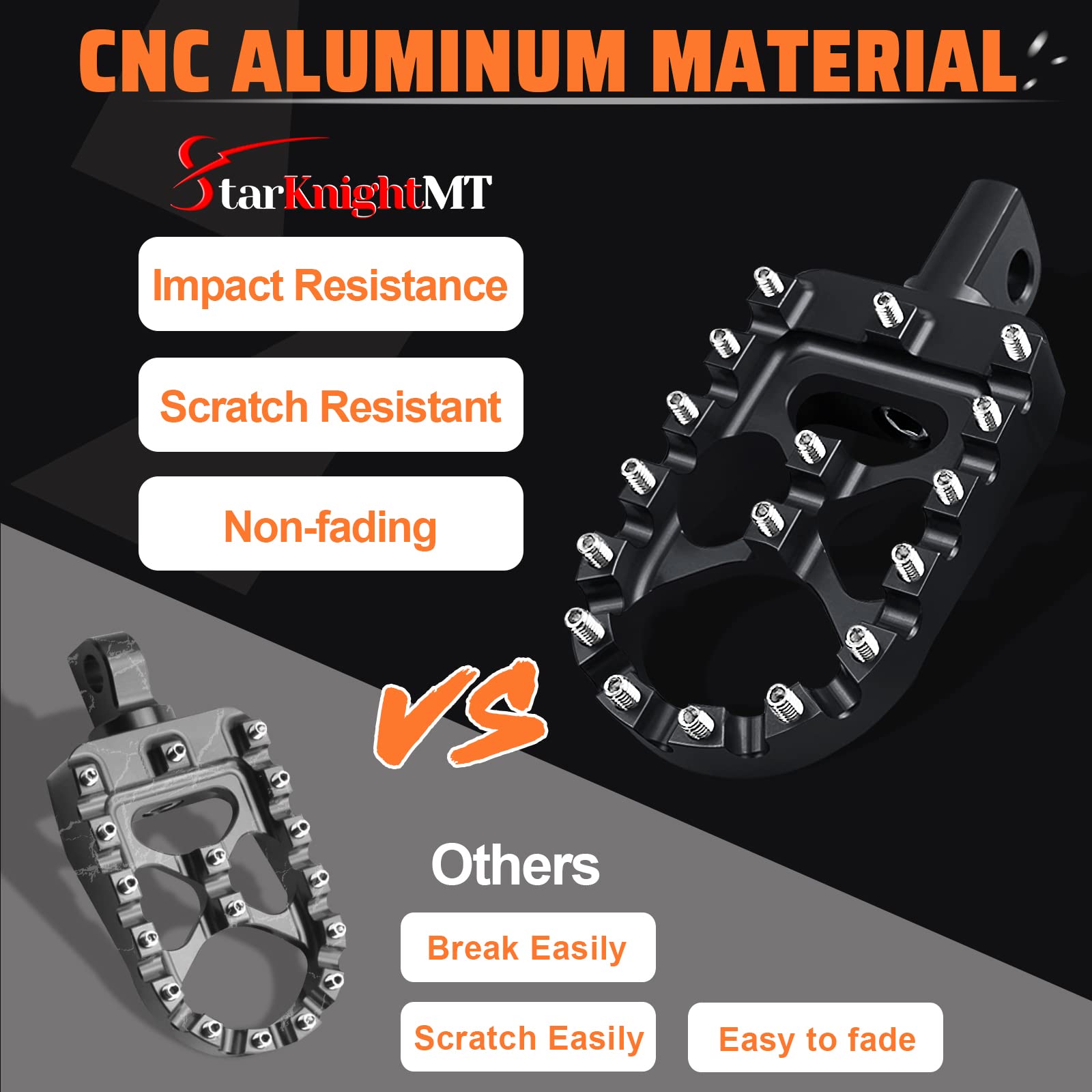 Starknightmt Cnc Wide Fat Footpegs 360° Roating Mx Foot Pegs Chopper Bobber Style Compatible With Dyna Fatboy Sportster Iron 883 (Black)