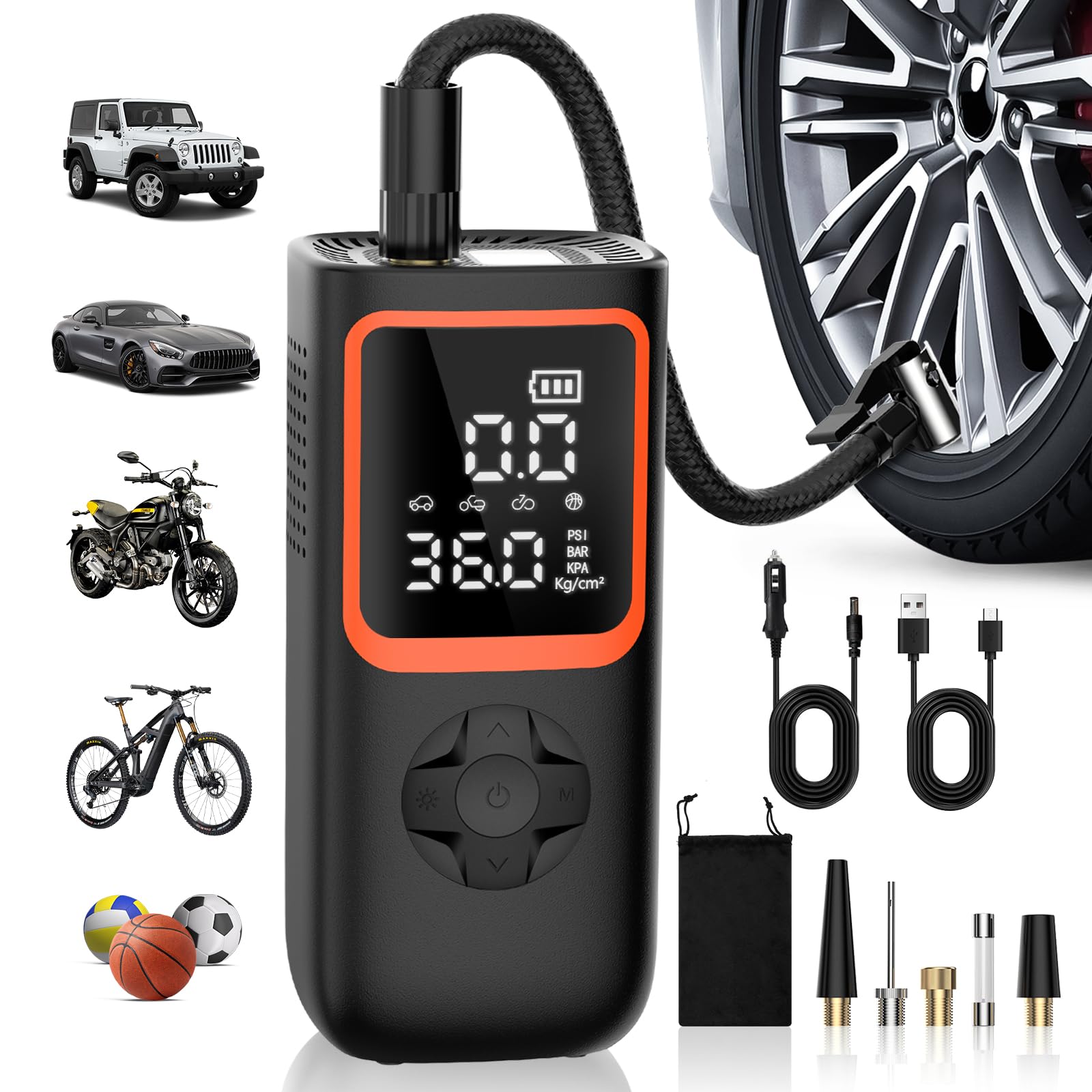 Tire Inflator Portable Air Compressor - 20000Mah & 150Psi Cordless Air Pump For Car Tires With Pressure Gauge & Led Light, 2X Fa