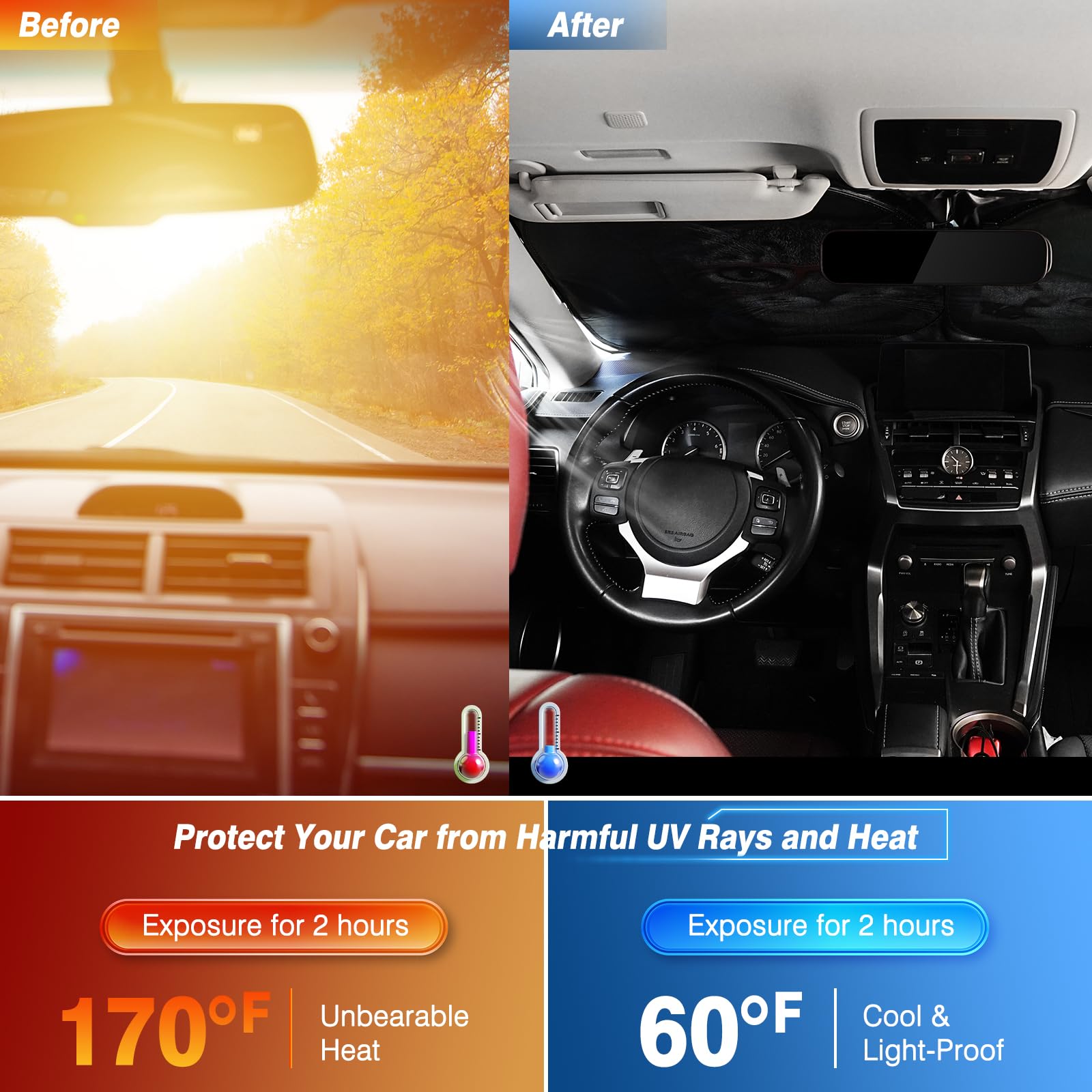 Windshield Sun Shade - Car Sun Shade Windshield, Cute Reflector Sunshade Offers Ultimate Protection For Car Interior