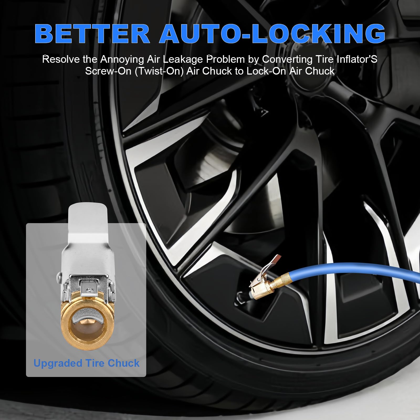 2pcs Locking Tire Air Chuck,Brass Tire Inflation Hose Adapter,Tire Nozzle With Tire Valve Threads,Unscrewed Connection Converted