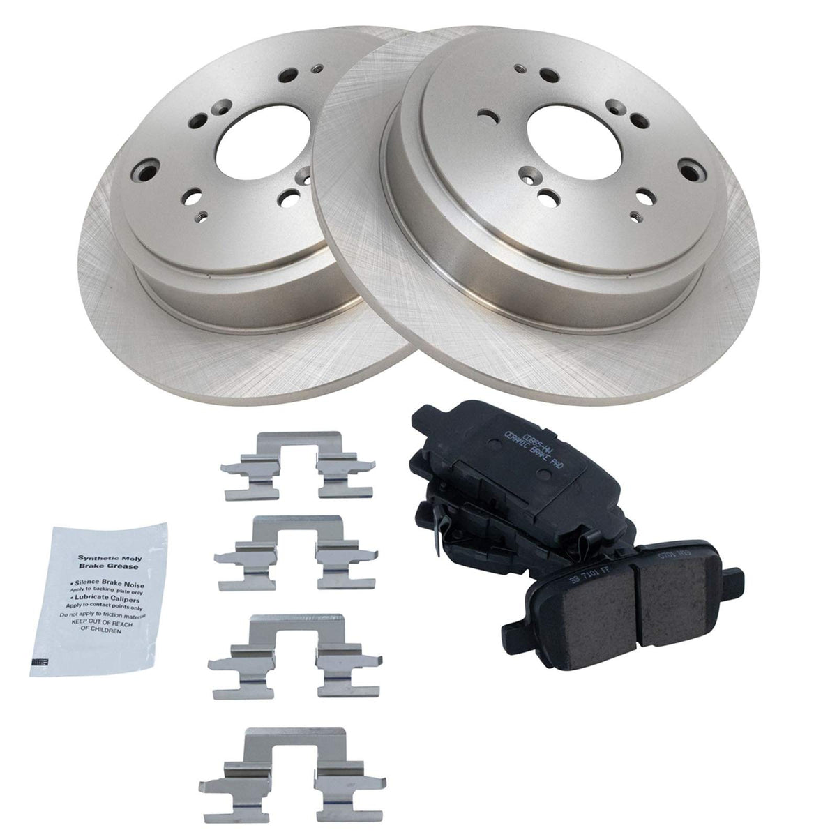 TRQ Rear Brake Pad & Rotor Kit Brake Pads Brake Rotor Ceramic Compatible with 2001-2006 Acura MDX 2003-2008 Honda Pilot
