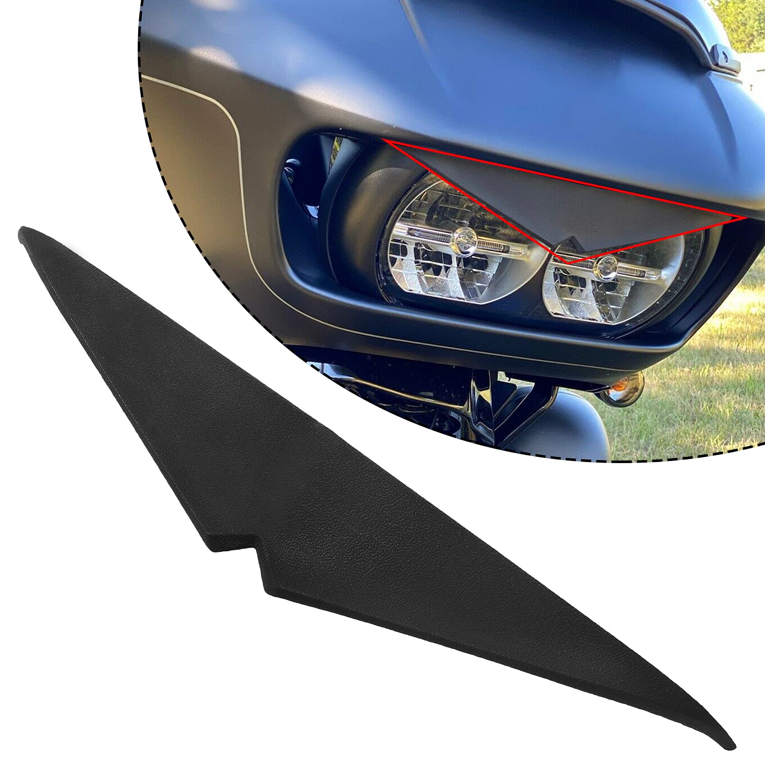 ECOTRIC New Mean Mug Bezel Compatible with 2015-up Harley Road Glide/Road Glide Special/Road Glide Ultra/Screamin Eagle CVO Road Glides Headlight Eyebrow Sticker Eyelid Cover