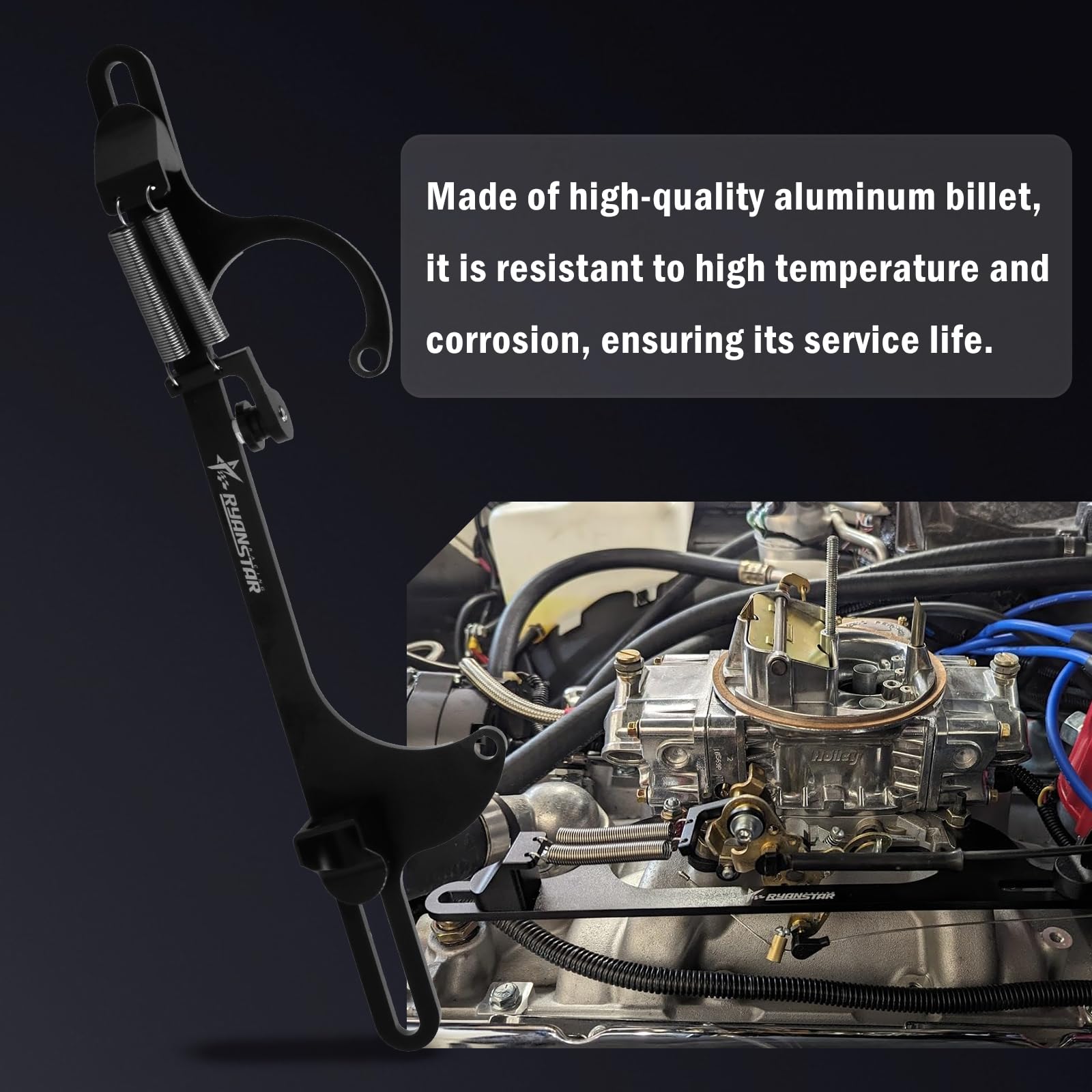 Ryanstar Racing Billet Aluminum Throttle Cable Bracket Compatible With 4500 Carburetor With Dual Return Springs - Black