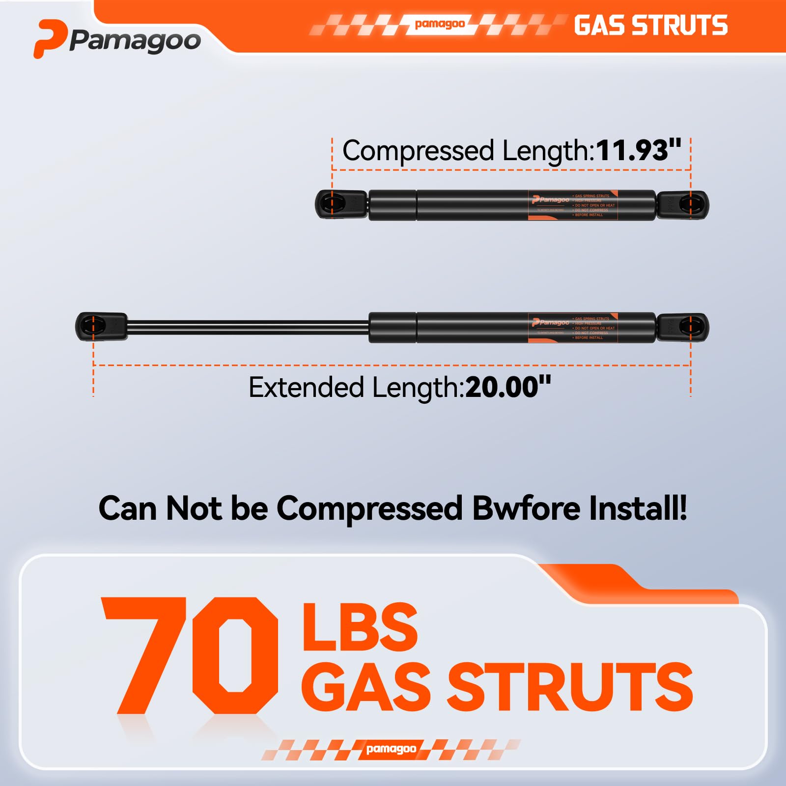 Pamagoo 4529Qb 20 Inch 70 Lbs Gas Struts, Cs2000706 20'' Gas Spring Shock For Rv Bed Storage Lid Tv Cabinet Door Engine Cover Ba