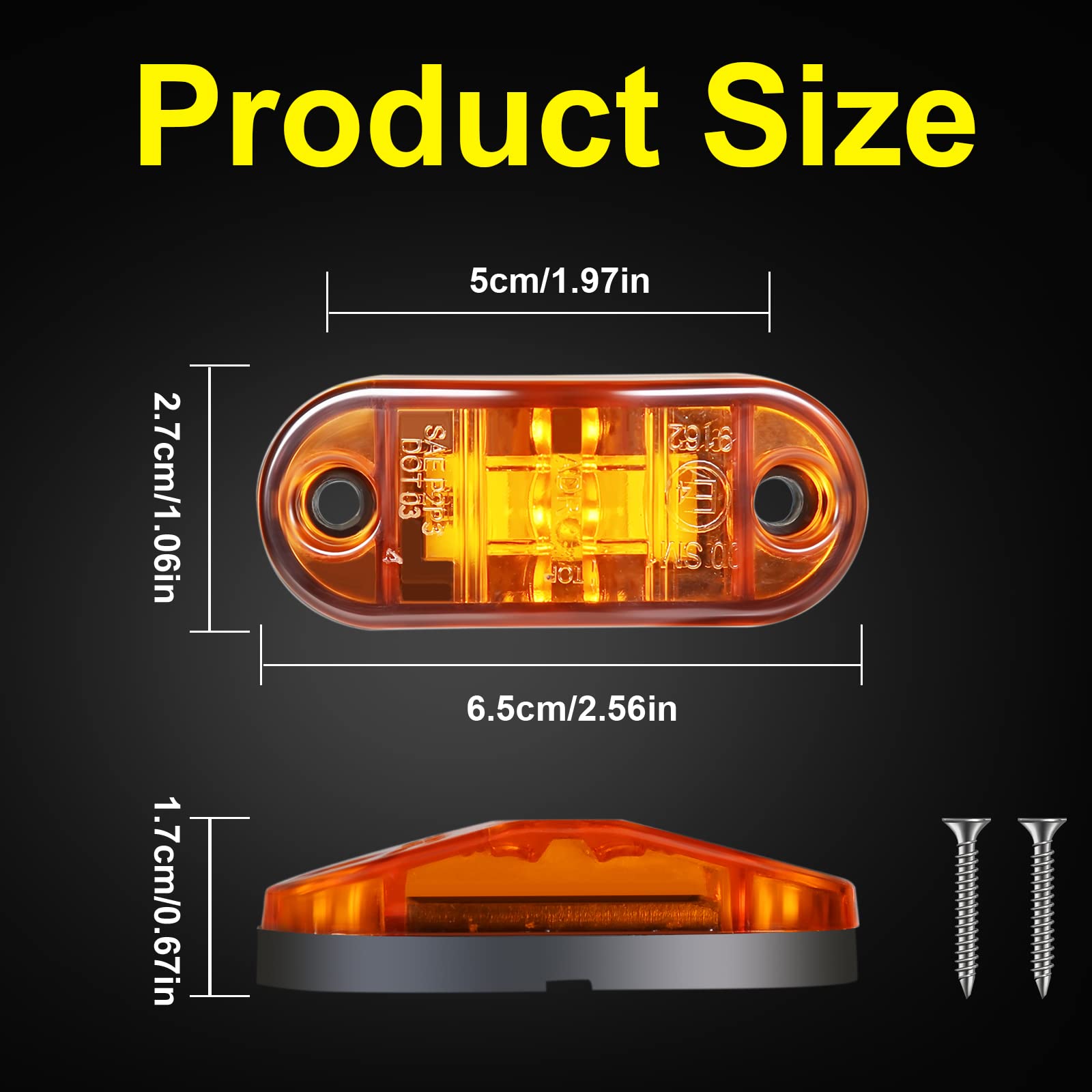 Psdriqq Led Trailer Lights Kit Front Rear Side Marker Clearance Indicators Light Lamp, 10Pack Amber + 10Pack Red Dc12-24V 2.5''