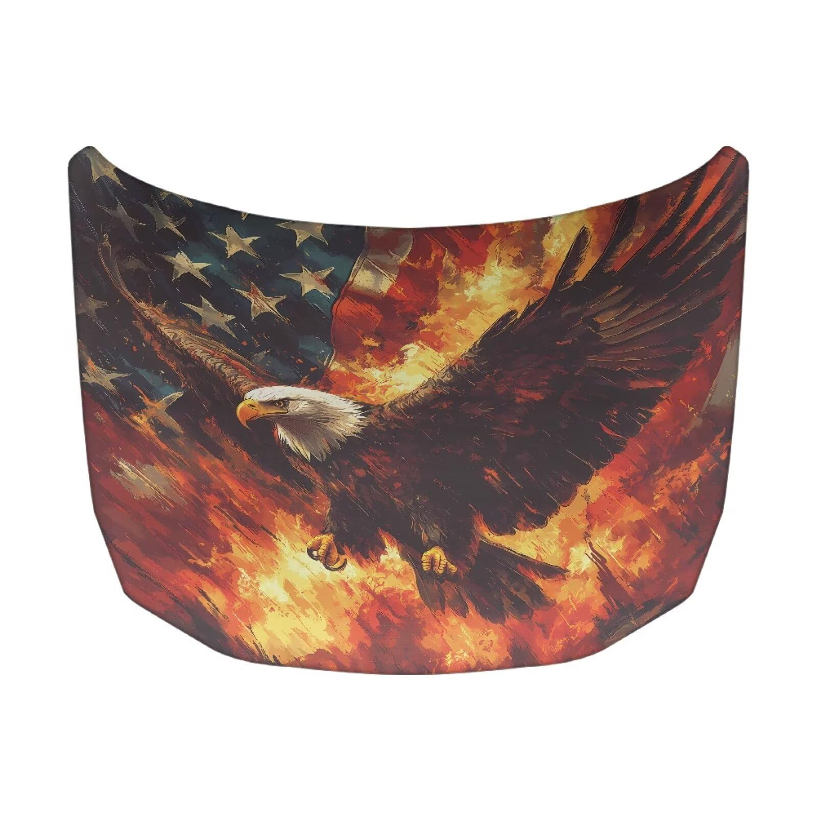 Qiyupavto Car Hood Cover, Eagle American Flag Flame Design Car Hood Protector Auto Patriotic Decorations Waterproof Auto Hood Wr