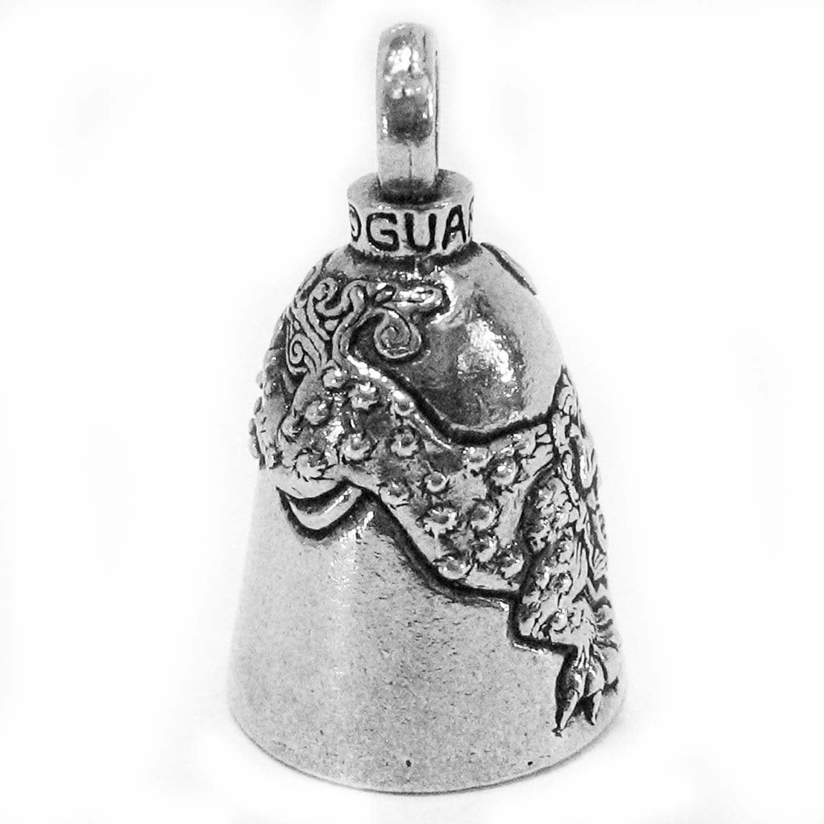 Guardian Bell Foo Dog Good Luck Bell w/Keyring & Black Velvet Gift Bag | Motorcycle Bell | Lead-Free Pewter | Good Luck Gift to