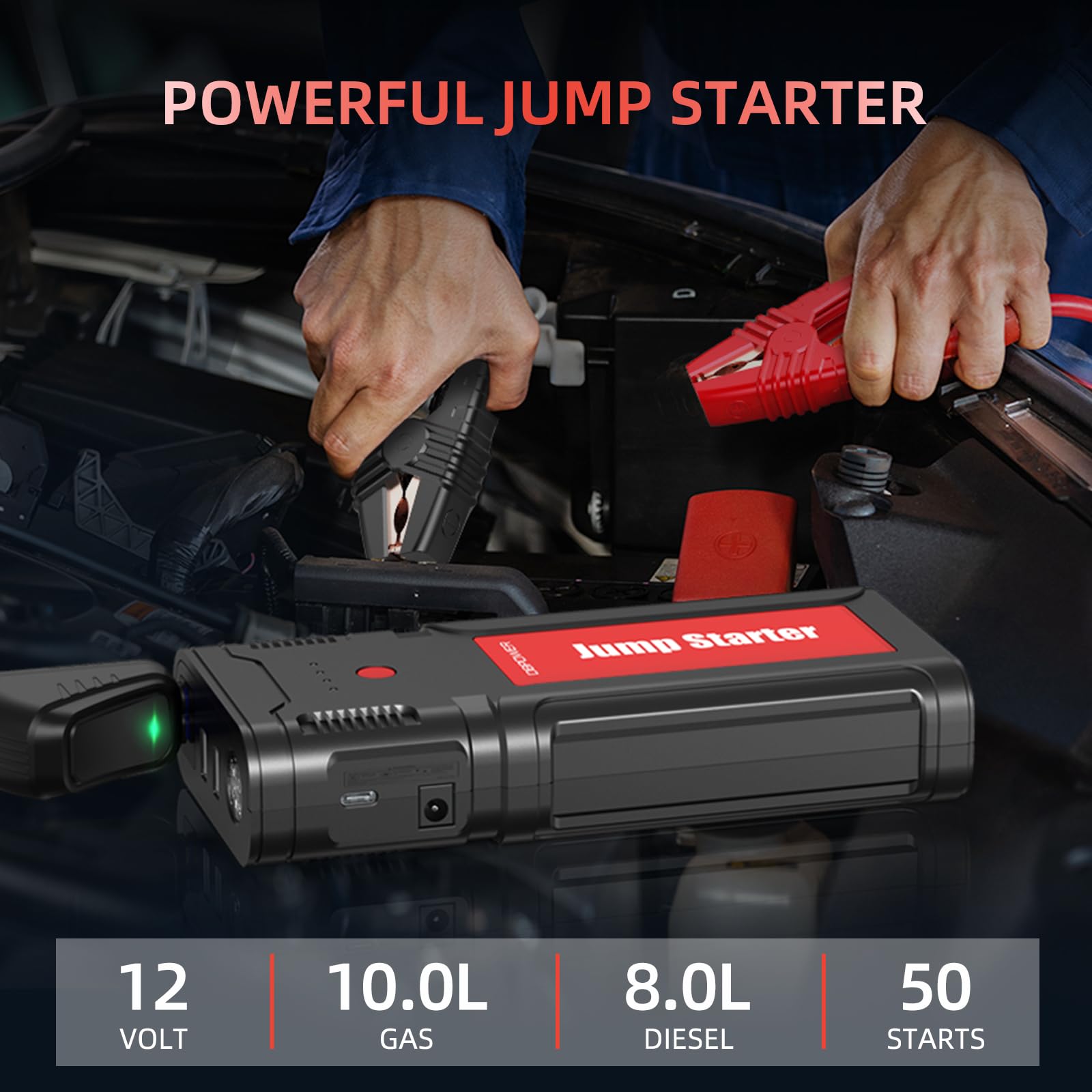 Dbpower Jump Starter 2750A Peak 76.96Wh Portable Car Jump Starter (Up To 10L Gas/8L Diesel Engine) 12V Auto Battery Booster Pack