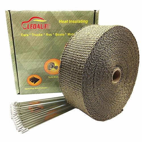 Ledaut 2'' X 50' Titanium Exhaust Heat Wrap Roll For Motorcycle Fiberglass Heat Shield Tape With Stainless Ties