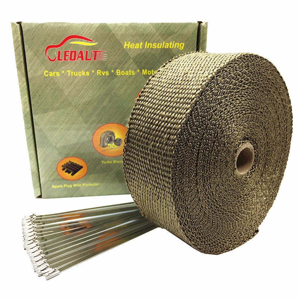 Ledaut 2'' X 50' Titanium Exhaust Heat Wrap Roll For Motorcycle Fiberglass Heat Shield Tape With Stainless Ties