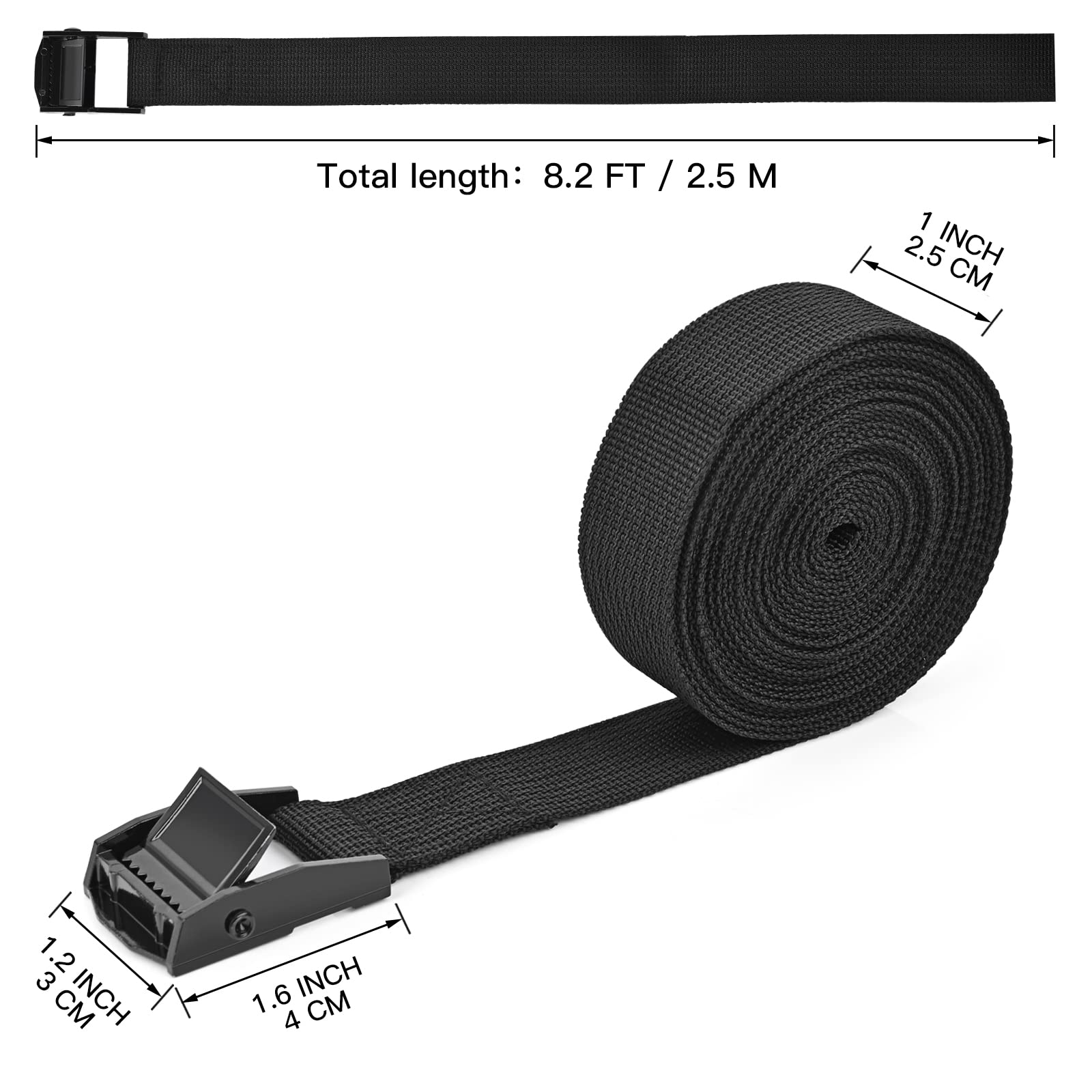 Kshineni Tie Down Straps 4 Pcs Lashing Strap 8.2' X 1 Adjustable Heavy Duty Cam Buckle Cinch Straps For Cargo, Trucks, Luggage, Trailer, Motorcycle (Black)