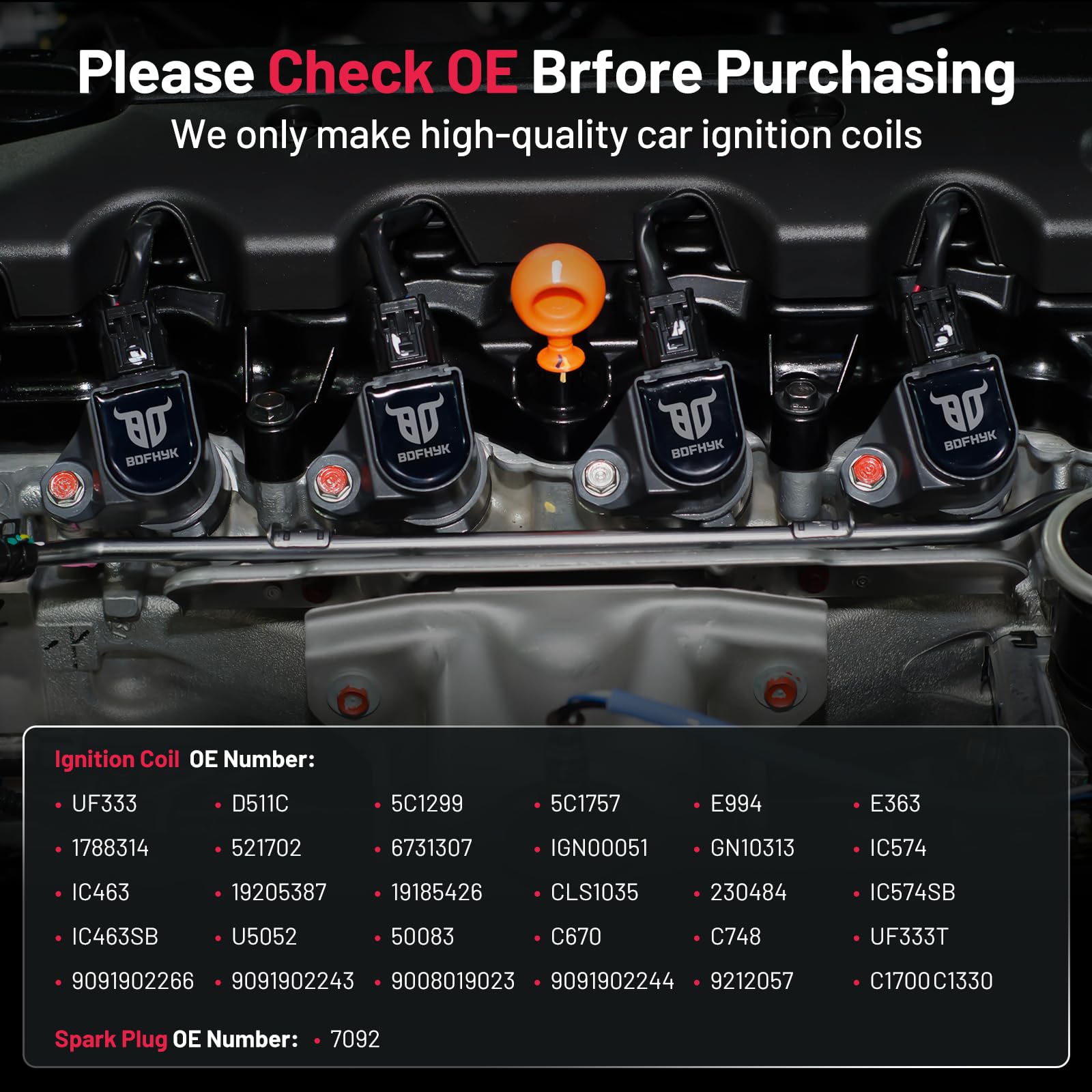BDFHYK Ignition Coil UF333 & Spark Plug 7092 compatible with 2.4L L4 Scion Toyota TC Camry Corolla Highlander Matrix RAV4 Solara
