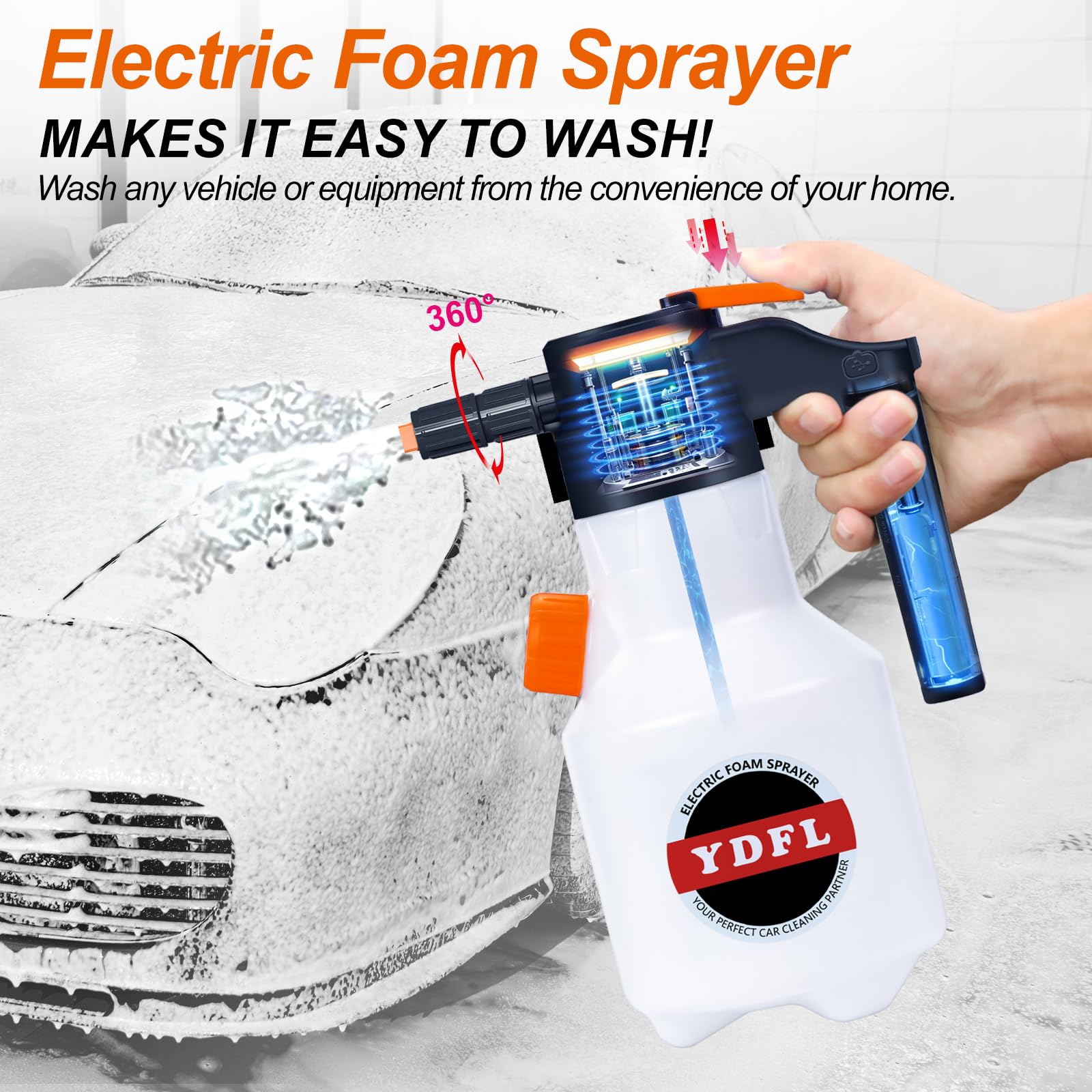 Ydfl Electric Foam Sprayer With Usb Charge, 2L Electric Pressurized Foam Sprayer For Car Washing,Foam Sprayer Suitable For Home,