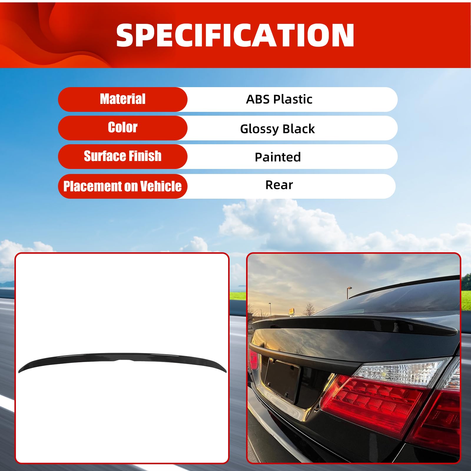ECOTRIC Rear Trunk Spoiler Wing Compatible with 2013-2017 Honda Accord 4 Door Sedan