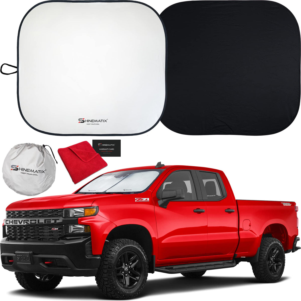 Shinematix 2-Piece Windshield Sunshade - Foldable Car Front Window Sun Shades For Most Sedans Suv Truck - Best 210T Reflective M