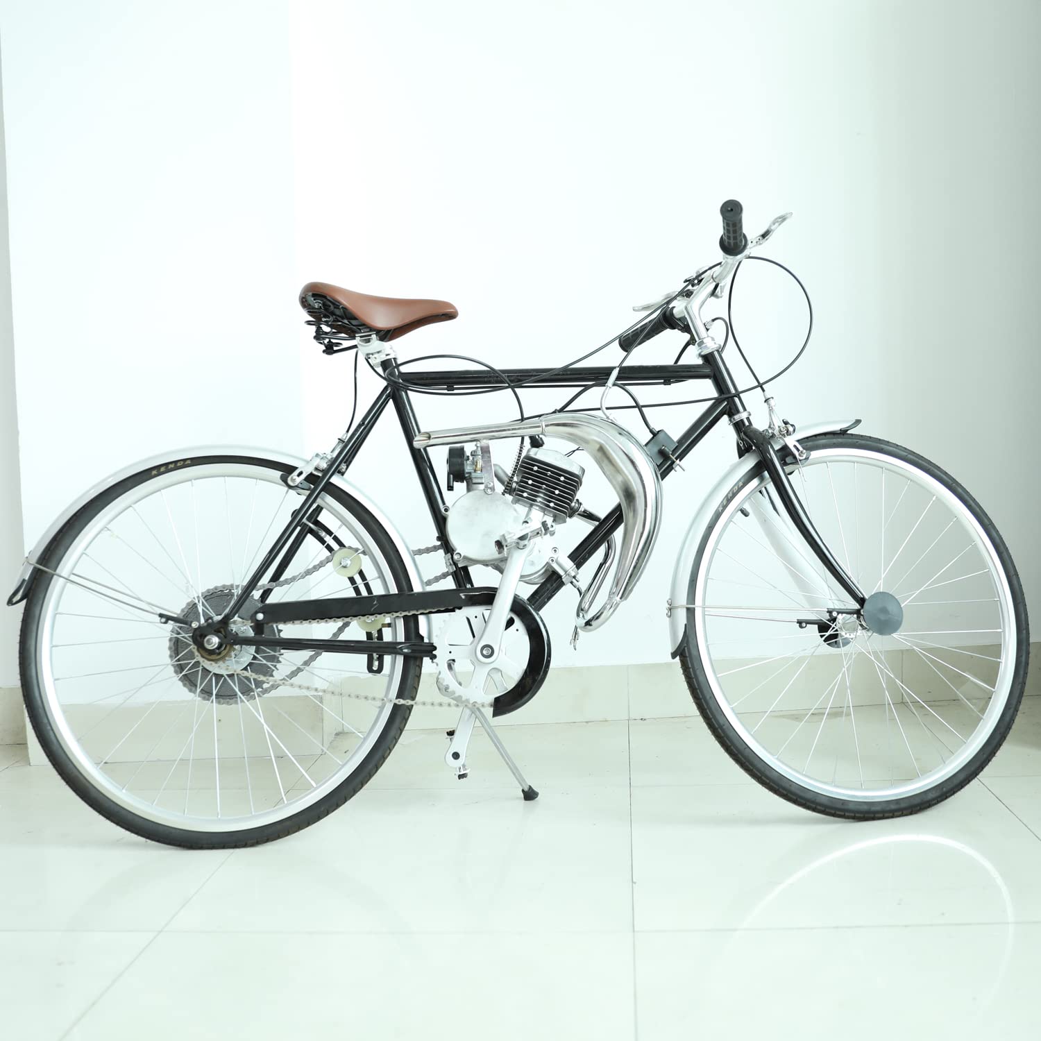 Yoxufa Upgrade Chrome Exhaust Pipe Muffler Expansion Chamber Gasket Chain Tensioner Adjuster Kit For 49Cc 50Cc 66Cc 80Cc 100Cc 2