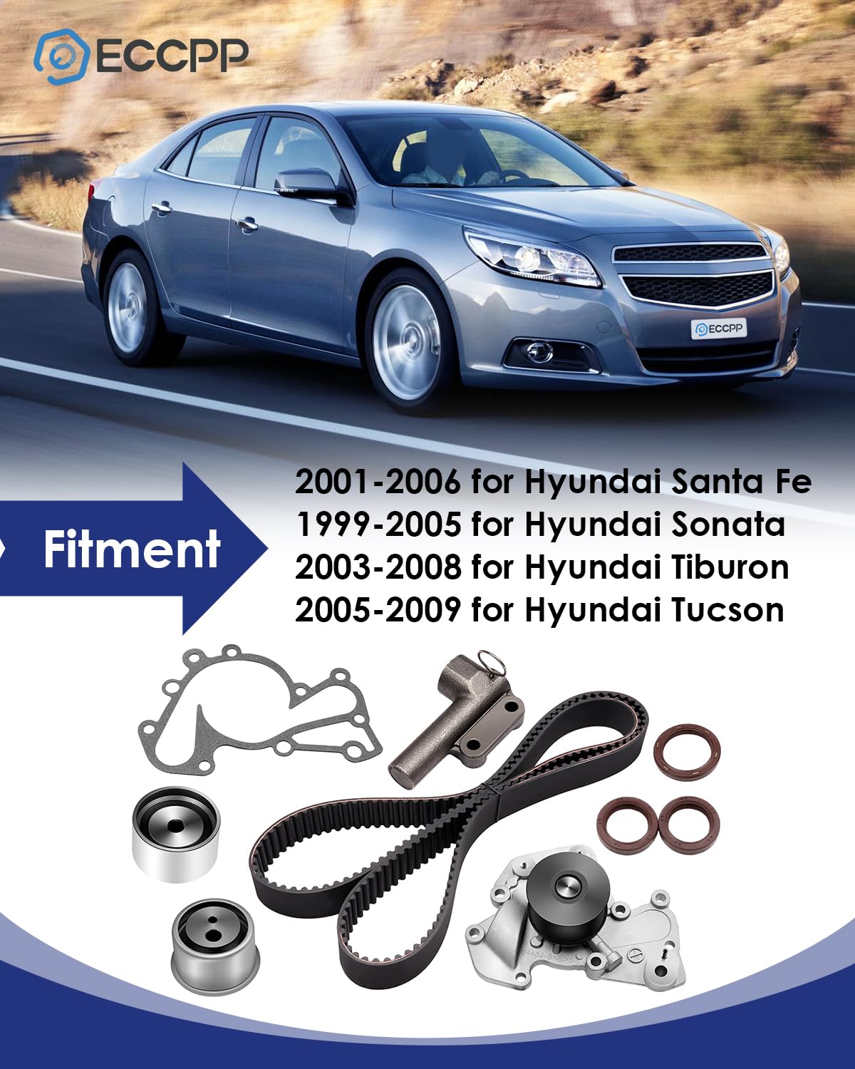 ECCPP Timing Belt Water Pump Kit Fits 1999-2010 Hyundai Sonata Tucson Tiburon Santa Fe Spectra Sportage Optima 2.5L 2.7L V6 DOHC