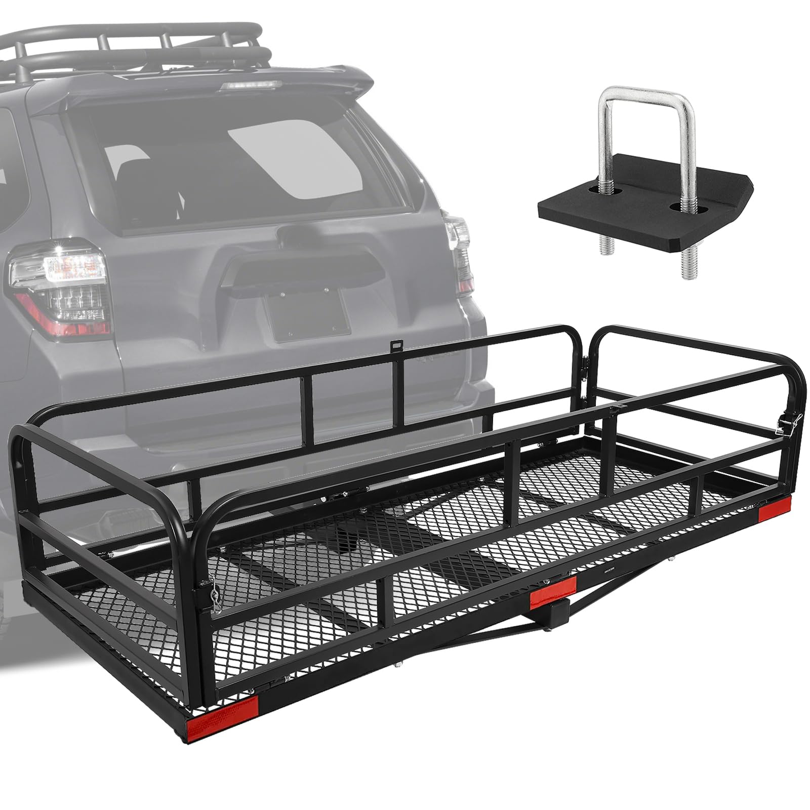 LITBM Hitch Cargo Rack, 60 x 24 x 14 Inch Folding Hitch Mount Cargo Carrier with High Side Rails for Trailer RV Truck SUV Van, 5