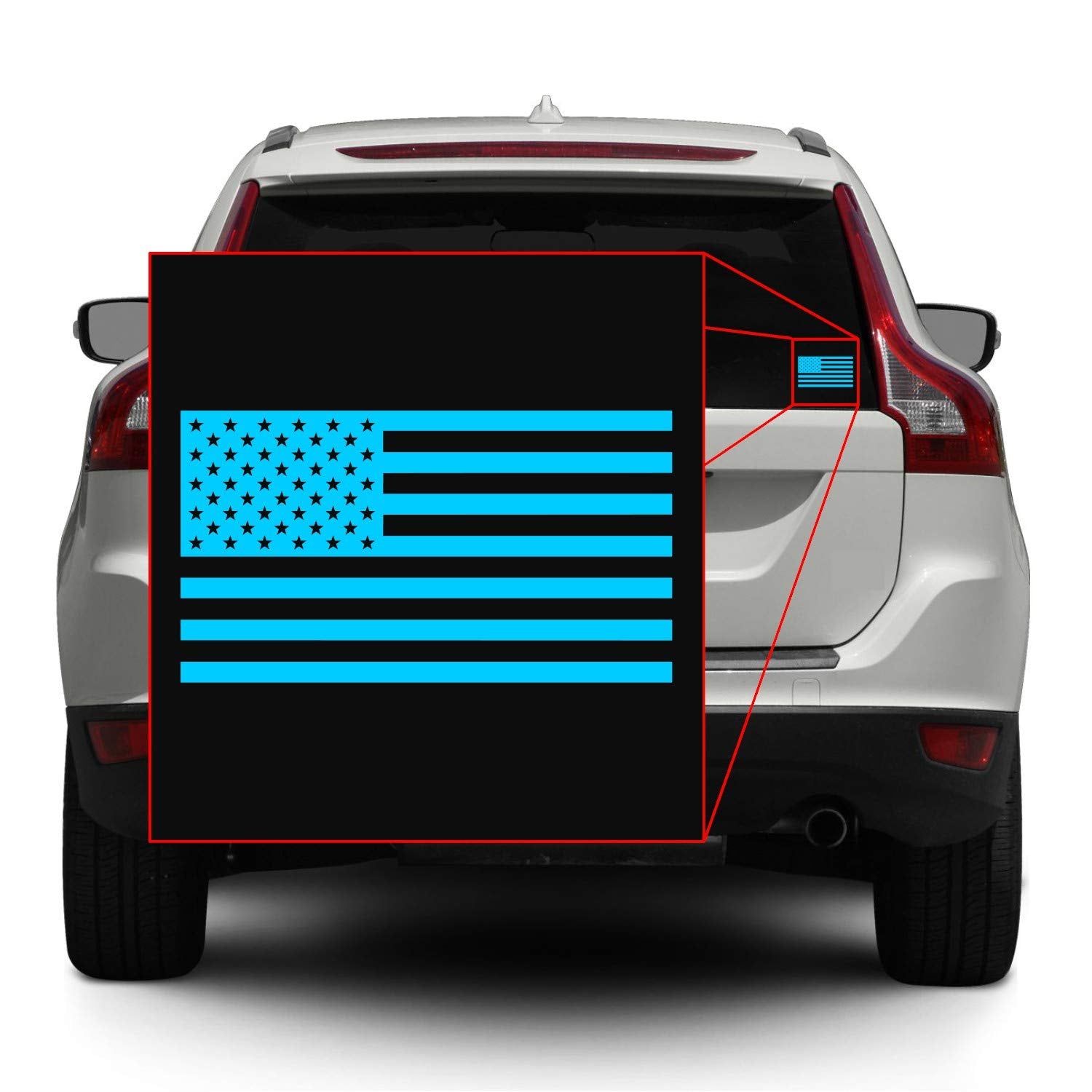 American Us Flag [Pick Color/Size] Vinyl Decal Sticker For Laptop/Car/Truck/Window/Bumper (5In X 2.8In [3-Pack], Matte Light Blu