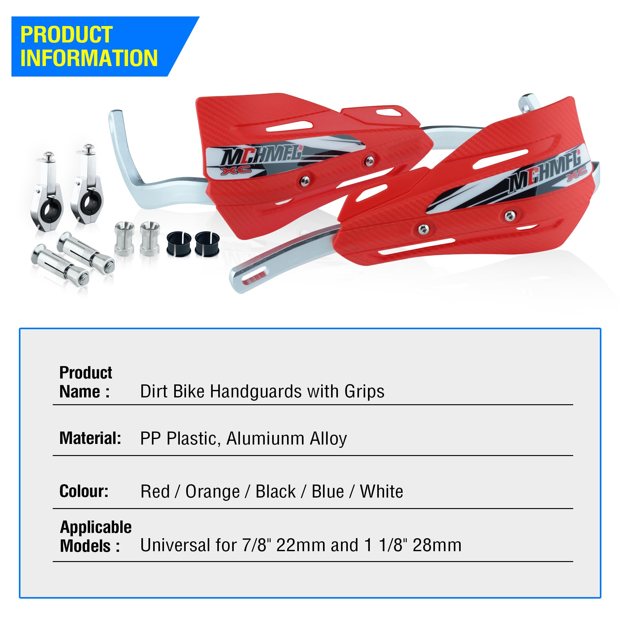 Mchmfg Dirt Bike Handguards With Grips - 7/8' And 1 1/8' Motorcycle Hand Guards For Atv - Universal Handguards Bracket For Off Road Motorcross Red