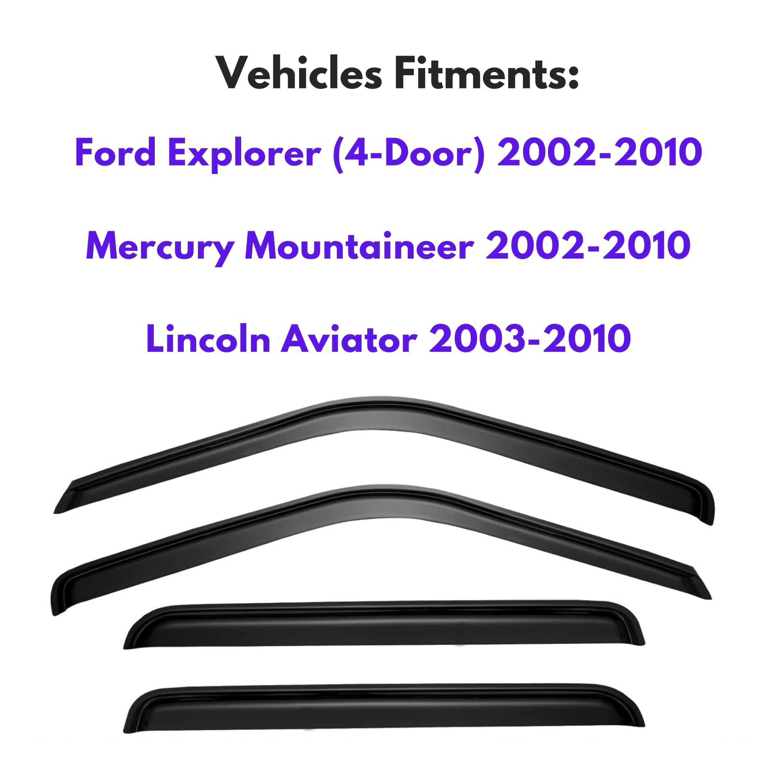 KPY Window Visor Compatible with 2002-2010 Ford Explorer (4-Door) & Mercury Mountaineer, 4PC Rain Guard Side Window Vent Deflect
