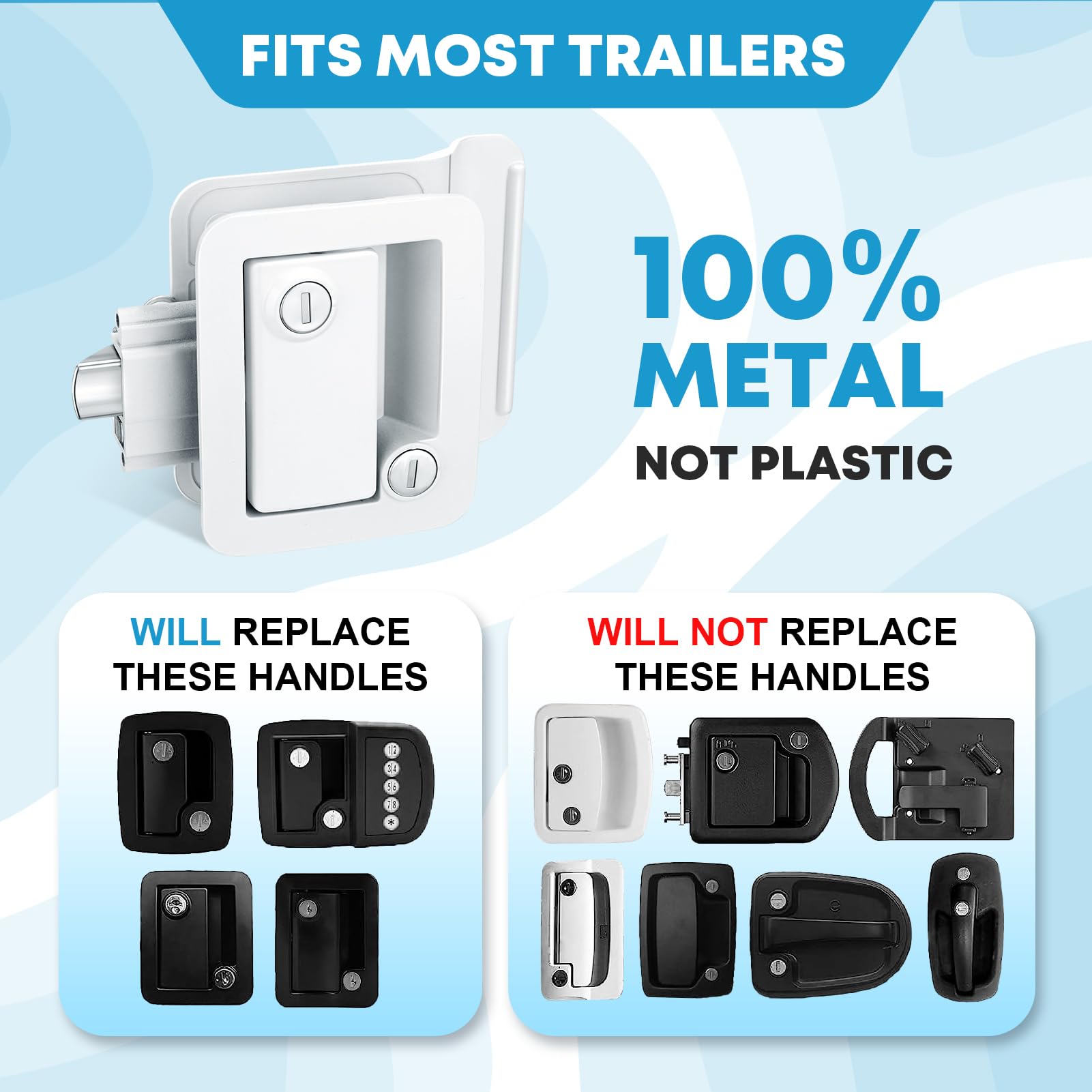 Kohree RV Door Lock Replacement - Metal Paddle Deadbolt, White 1 Pack, Camper Handle Latch with Keys for Travel Trailers and Cargo Haulers