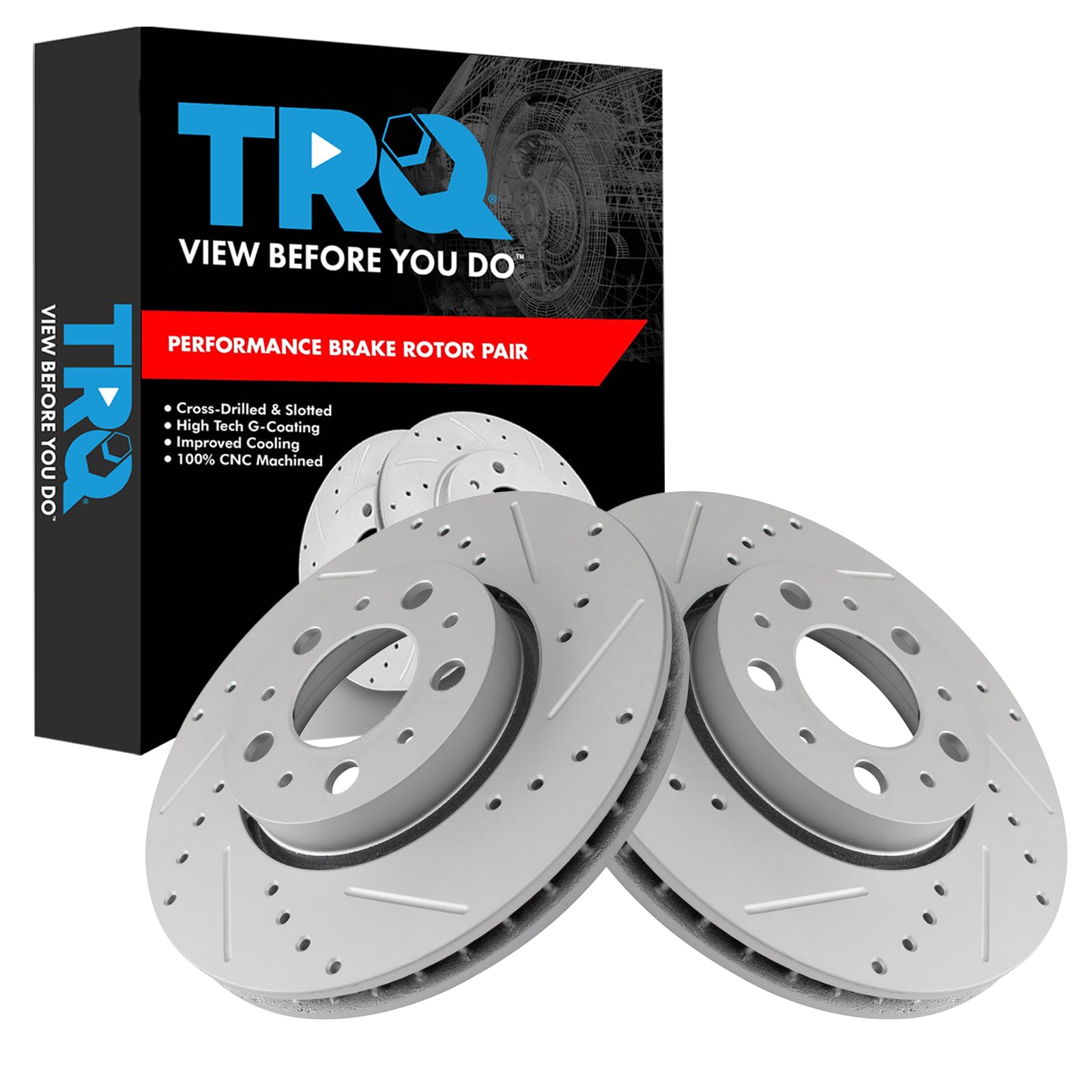 Trq Front Performance Brake Rotors Set Premium G-Coated Compatible With 2001-2009 Volvo S60 1999-2006 S80 2001-2007 V70 2003-200