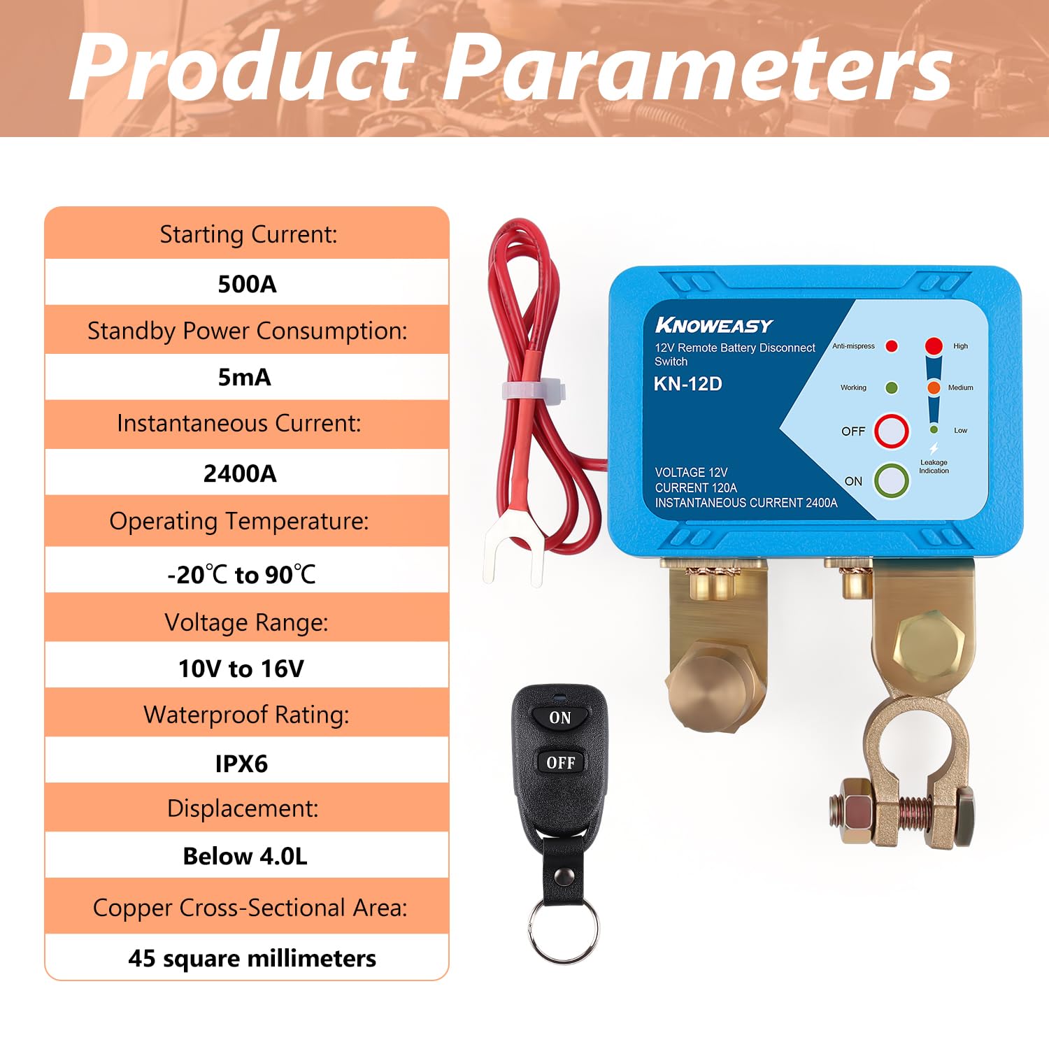 Knoweasy Car Remote Battery Disconnect Switch 12V 120A Automatic Power Shut Off Switch with Manual Contro Perfect for Car, Boat,