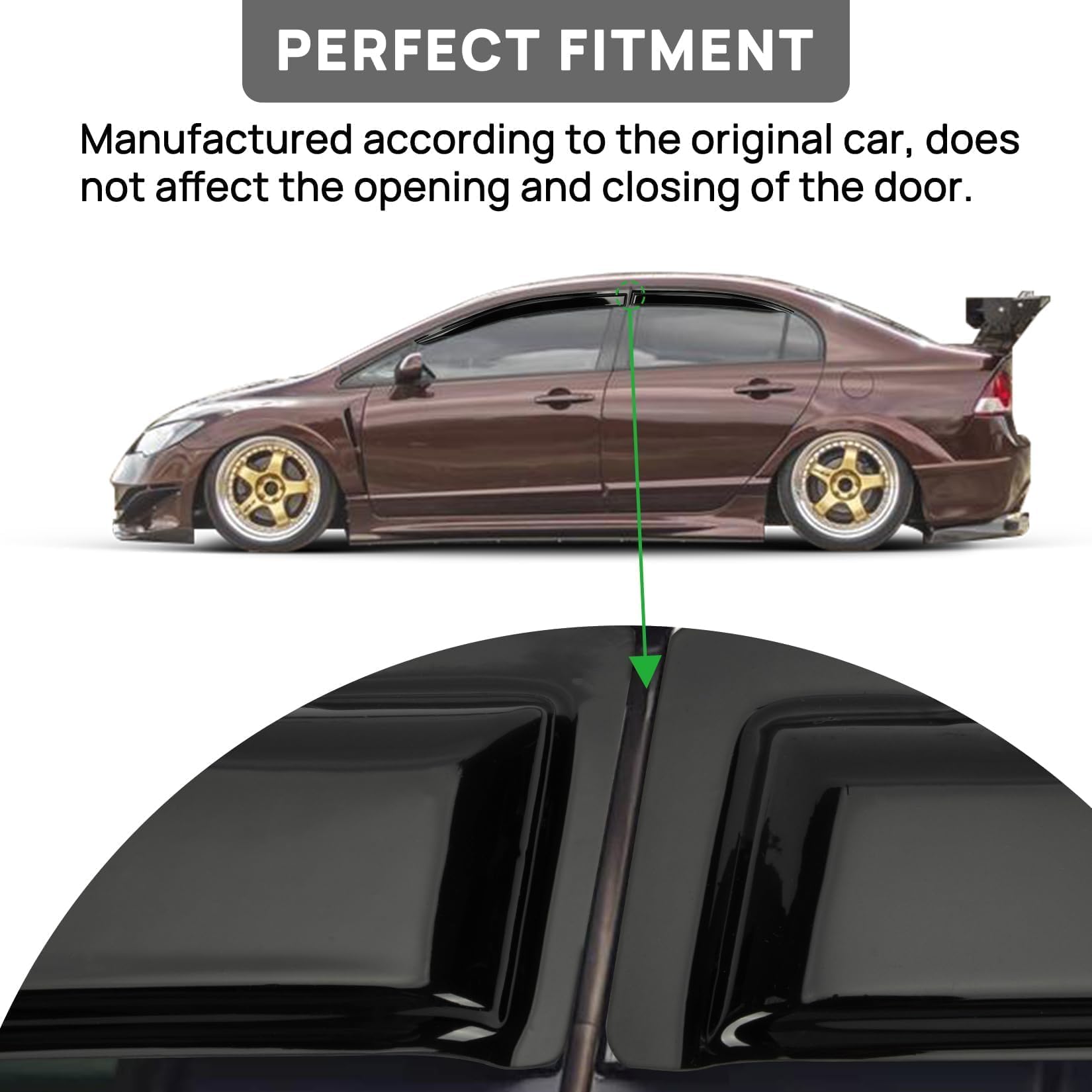 Psler 4Pcs Side Window Deflectors For Honda Civic Sedan 2012 2013 2014 2015 4Pcs Car Outside-Mount Window Visor Compatible With 2012-2015 Civic Lx Si Rain Guards Accessories