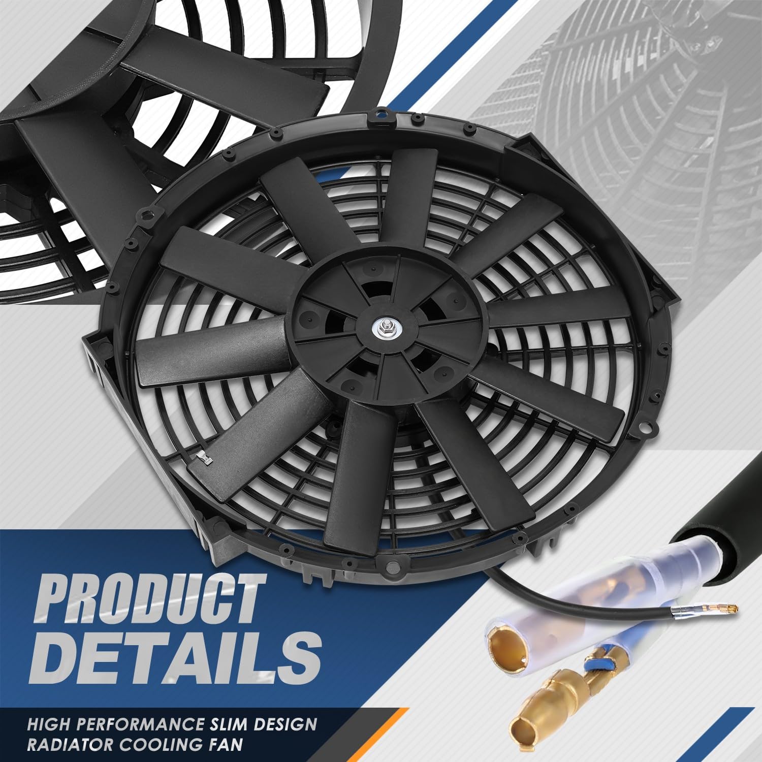 Auto Dynasty Universal 12 Inches High Performance Electric Slim Radiator Cooling Fan With Mounting Kit, (Pack Of 2) 12V, Black