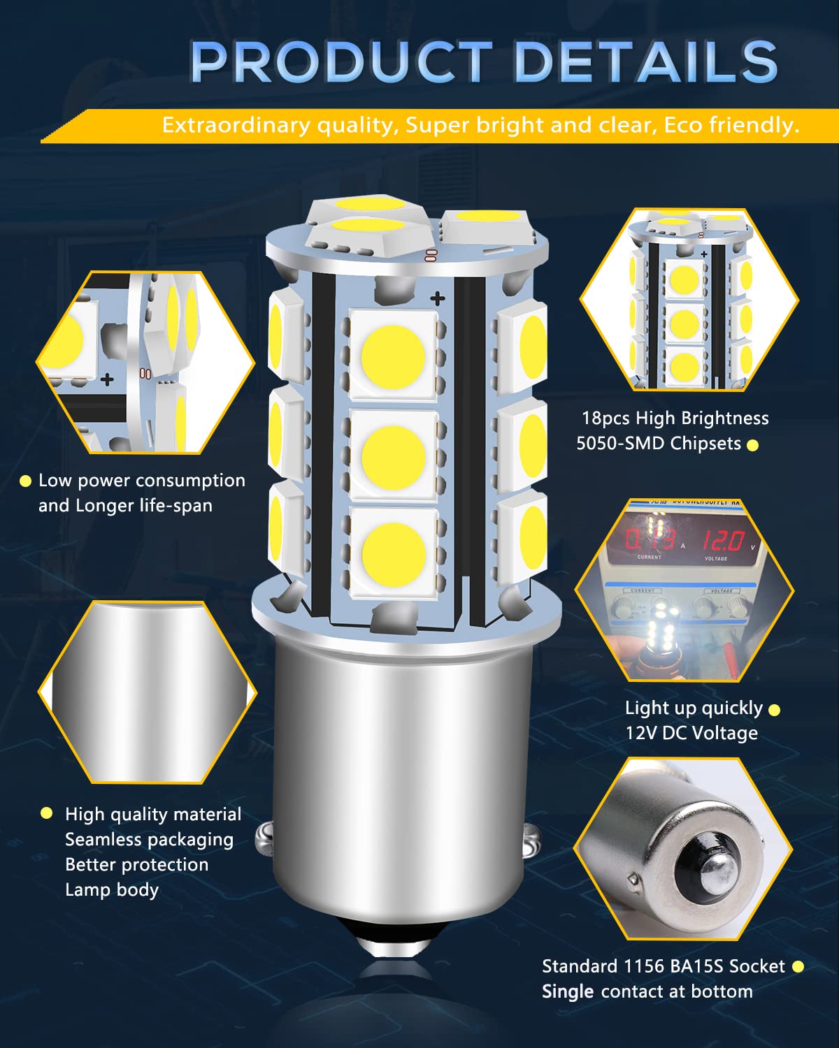 Unxmrff - 1156 Led Bulb White Super Bright Ba15S 1003 1073 7506 Led Bulbs 5050 18-Smd Replacement For 12V Rv Interior Ceiling Li