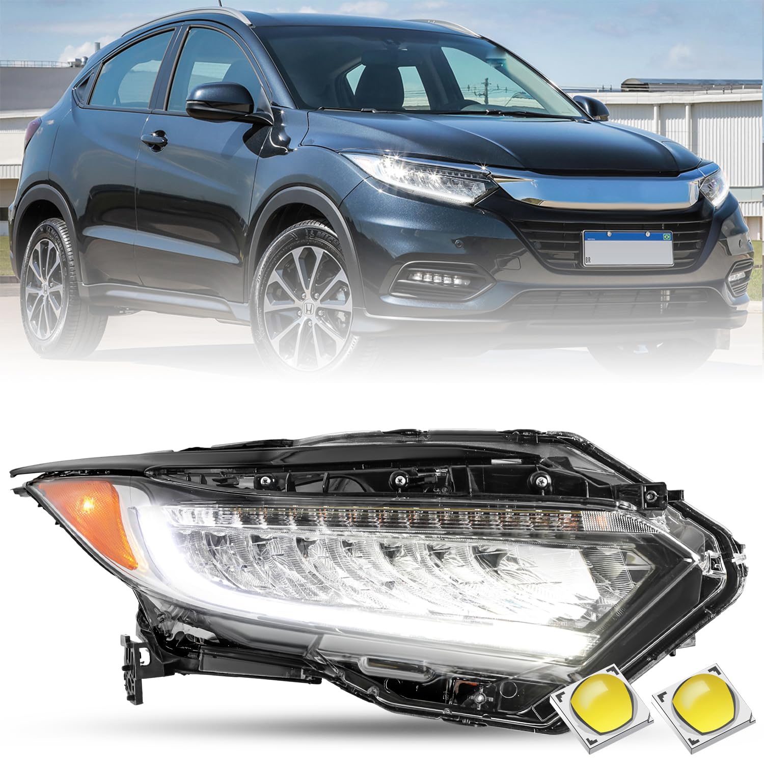 Tusdar Full Led Headlight Assembly W/Bulbs For 2019 2020 2021 2022 Honda Hrv Oem Headlamp (Right Passenger Side)